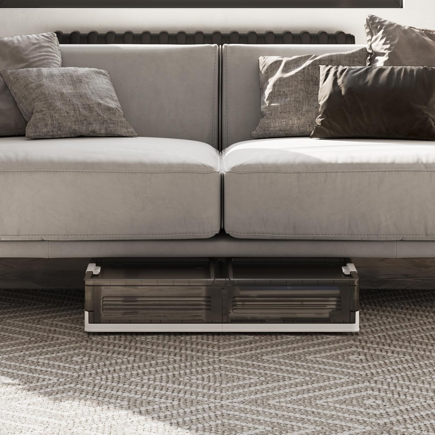Home-Complete Under Bed Storage with Wheels - 15.8Gal Underbed Storage with 2-Sided Lid and 6 Rollers - Collapsible Under Bed Drawers (Cream/Gray)