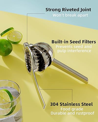 Miniatura 3 de Exprimidor de limón de acero inoxidable, cuenco exprimidor de metal sólido resistente, exprimidor manual grande de cítricos y exprimidor de lima,