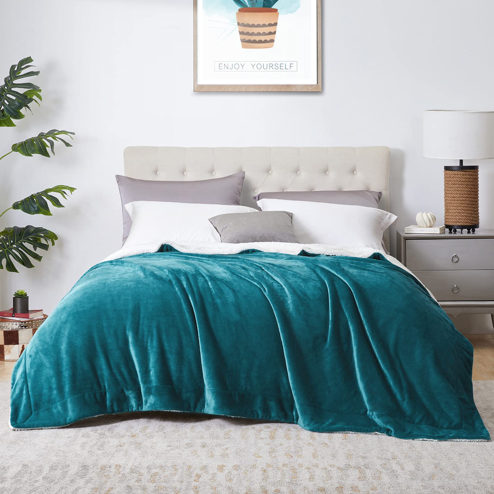 Walensee Sherpa Fleece Blanket (King Size 108â€?x90â€? Teal) Plush