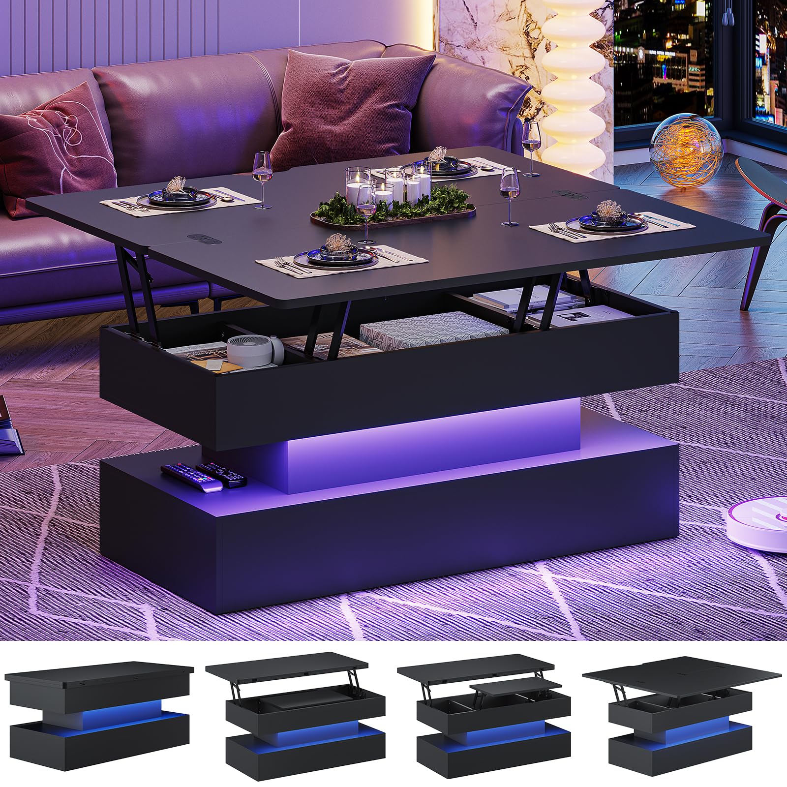 Snapklik.com : Itaar 40" Lift Top Coffee Table, 4 In 1 Coffee Table