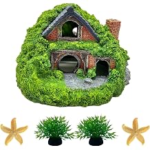 Fish Tank Decorations kit, Aquarium Decor Hobbit House x 1pc, Fish Tank Accessories Aquatic Plants x 2pcs, Starfish x 2pcs.