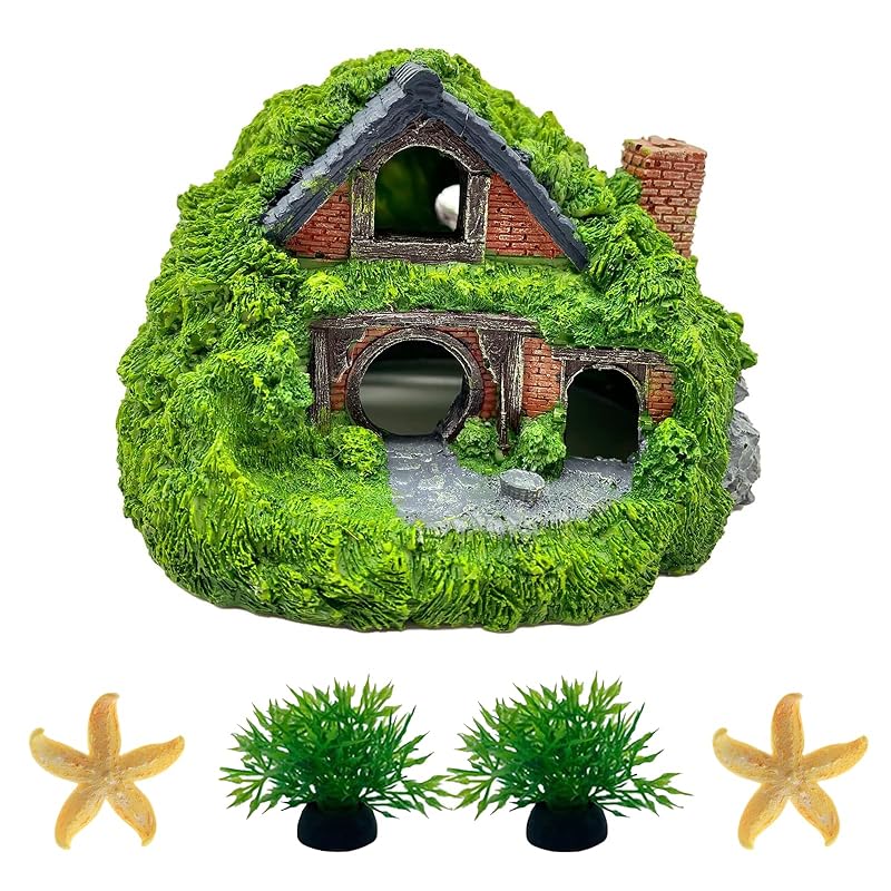 Kit de decoração para aquário com Casa Hobbit em resina GOFYLIN, 5 peças