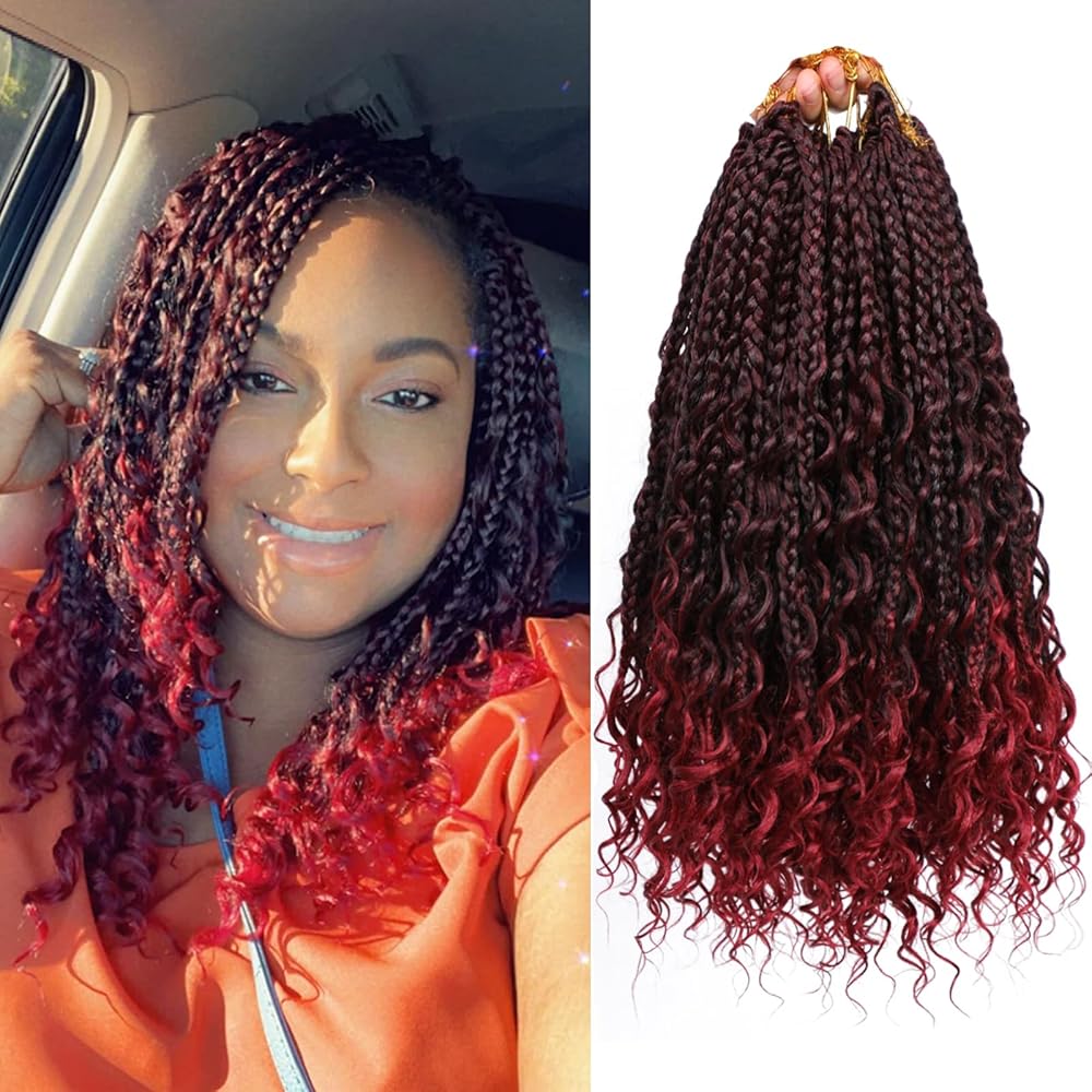 8 Packs Box Braids Crochet Braids Curly Ends 14 Inch Goddess Box Braids Crochet Hair Synthetic Crochet Hair Extensions (14(8Packs), 1B/Bug)