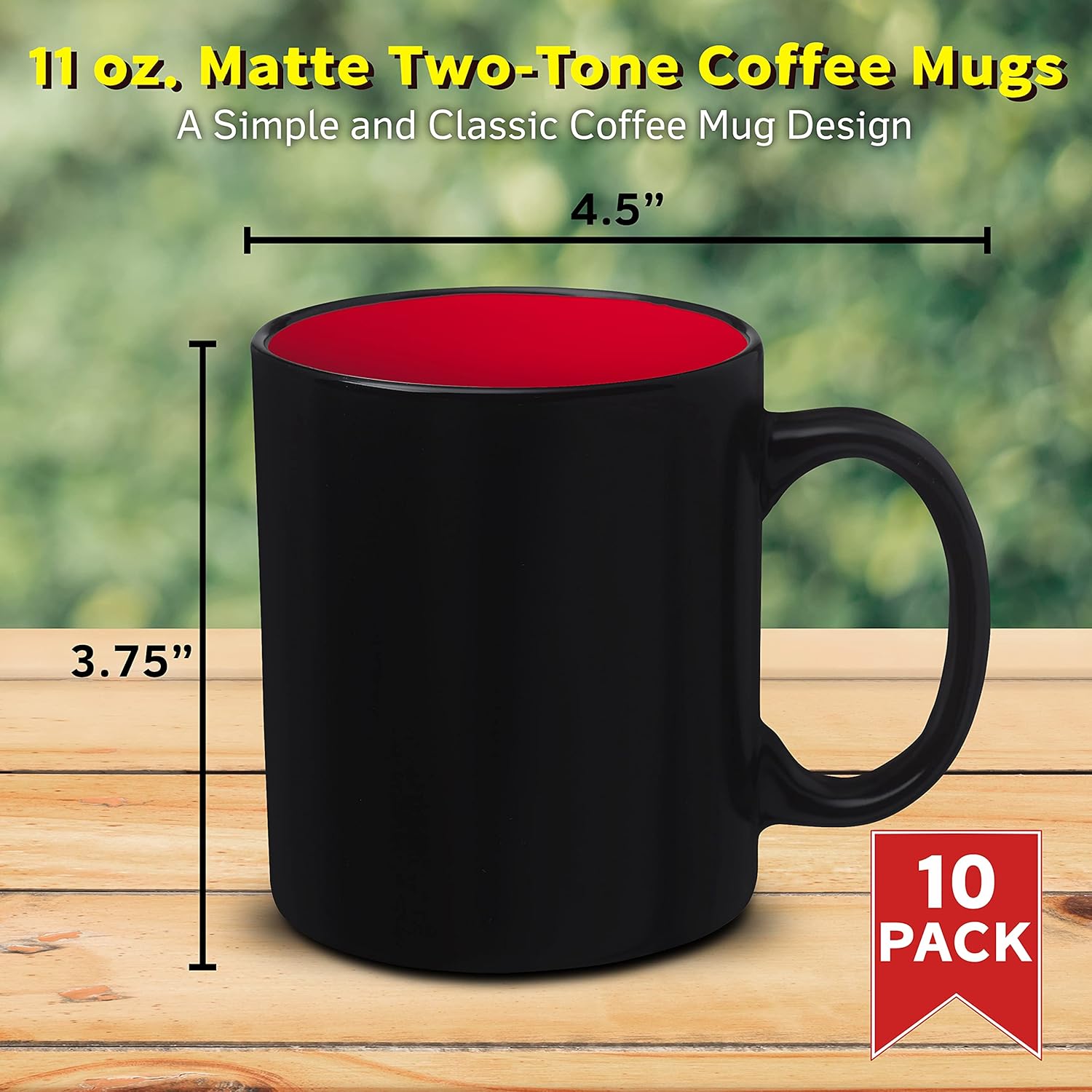 DISCOUNT PROMOS 10 Matte Two-Tone Coffee Mugs Set, 11 oz. - Stoneware, Drinkware, Durable, C-handle - Red