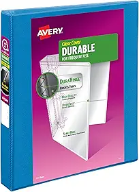 Avery Fichário durável com 3 anéis, anéis inclinados de 2,5 cm, 1 fichário azul para piscina (17012)