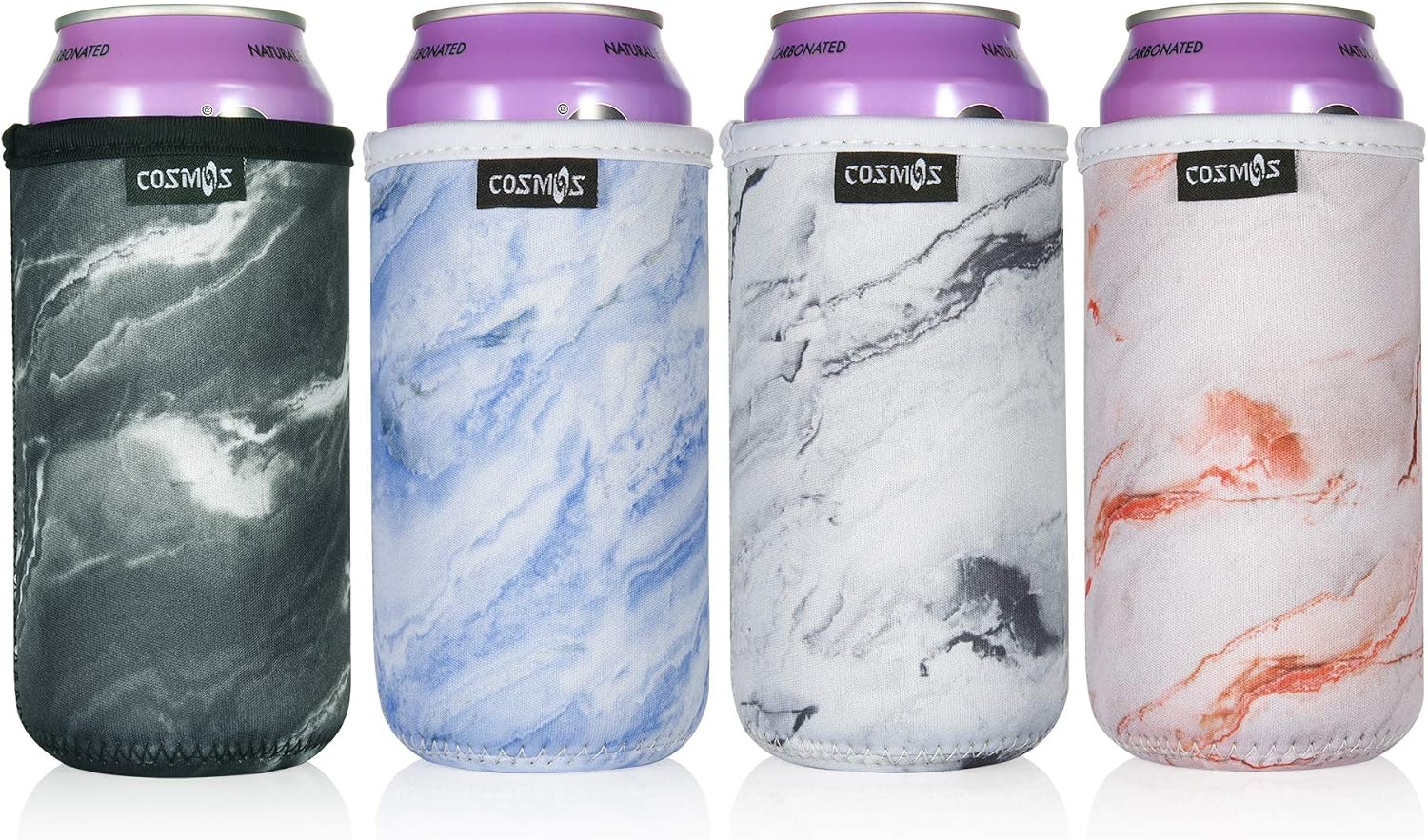 CM Soft Neoprene 16 Fl Oz Can Sleeves Insulators Can Covers for 16 Fluid Ounce Energy Drink & Beer Cans, Marble Pattern, 4 Pcs