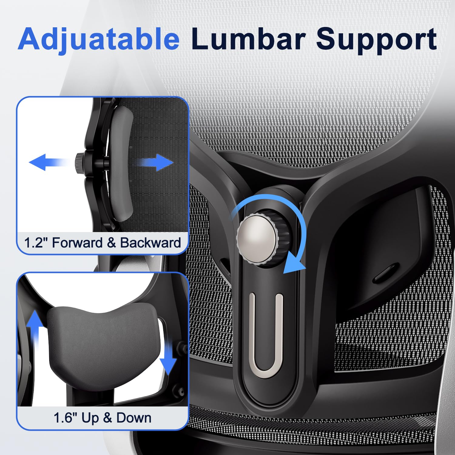 Ergonomic Office Chair，Mesh Seat Cushion with 3D Armrests and 3D Headrest, Adjustable Lumbar Support with Rocking Function, SGS Class 4 Gas Clylinder，Black