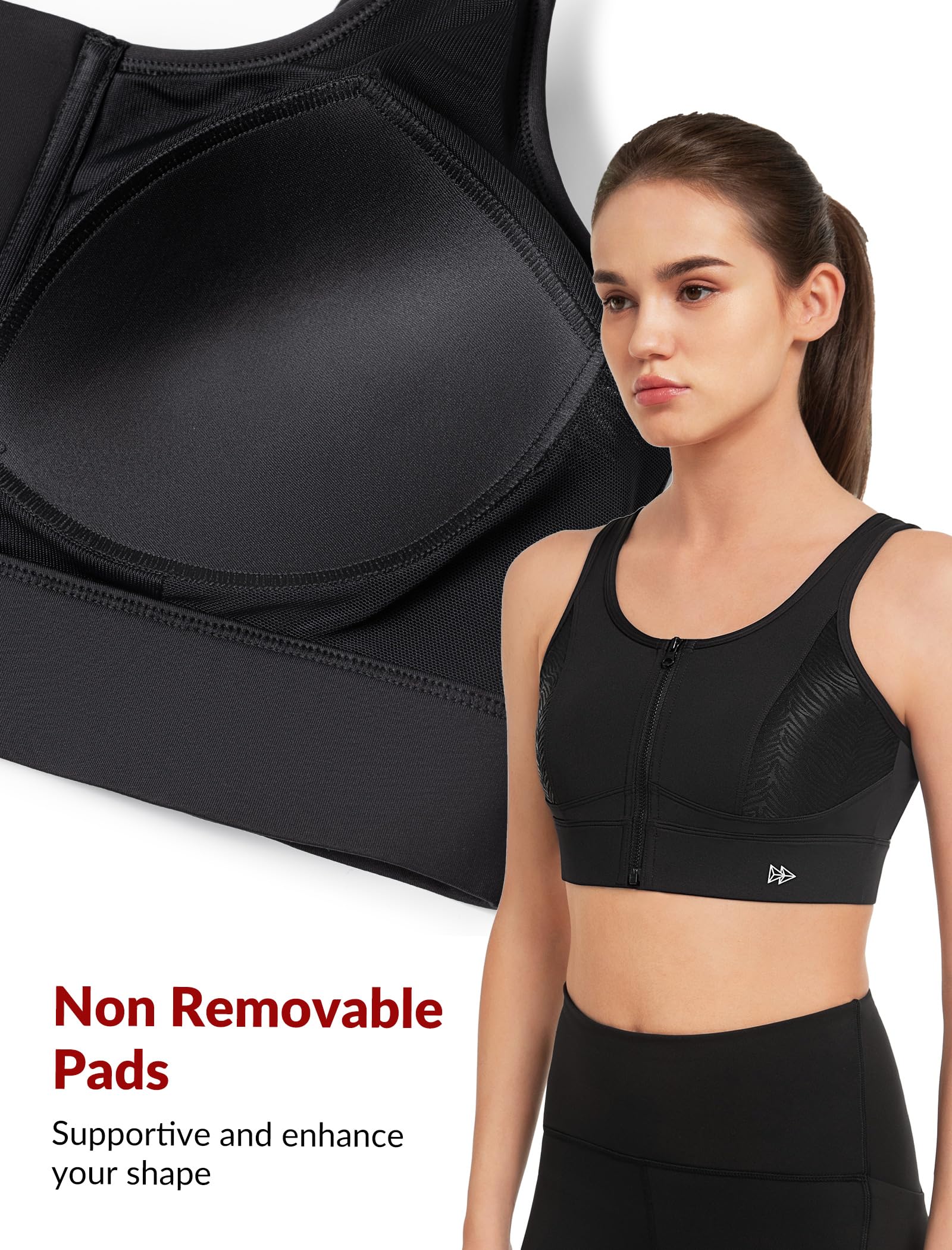 Yvette Reggiseno sportivo di supporto con chiusura frontale per le donne ad alto impatto Plus Size Reggiseno sportivo Supporto completo Esecuzione Allenamento