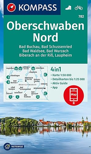 KOMPASS Wanderkarte 782 Oberschwaben Nord 1:50.000: 4in1 Wanderkarte mit Aktiv Guide und Detailkarten inklusive Karte zur offline Verwendung in der KOMPASS-App. Fahrradfahren.