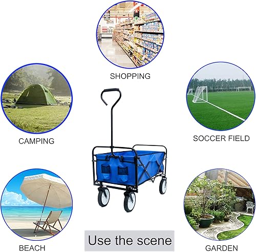 Miniatura 5 de Carrito plegable para playa, carrito utilitario para exteriores, resistente, para jardín, portátil, con ruedas todo terreno y mango ajustable, color