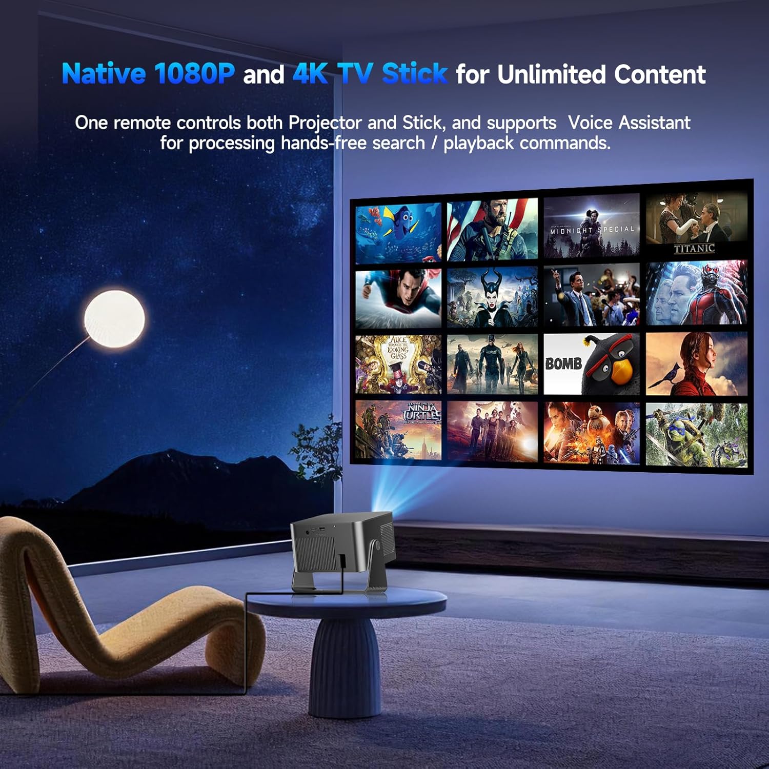 Magcubic Smart Projector 4K Support, Portable Projector with Wifi and Bluetooth, TV Stick Built-in, Auto Focus & Obstacle Avoidance, 650 ANSI, Voice Control, Home Theater Movie Proyector Outdoor - Image 2