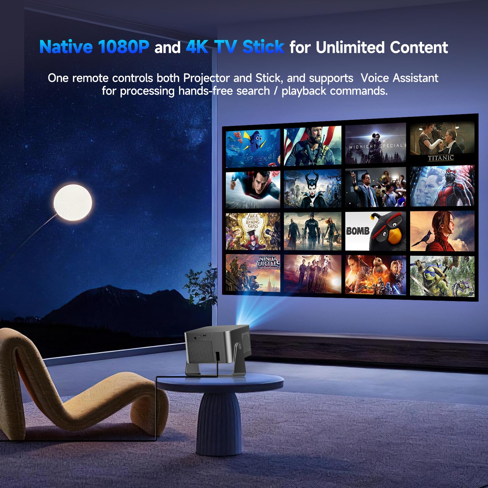 Magcubic Proiettore 4k Smart TV HY350GT, Full HD 1080P, 650 ANSI, Autofocus & Correzione Trapezoidale Automatica, Altoparlante 15W Dolby Audio, WiFi 5, Bluetooth 5.1, Proiettore Portatile 180°