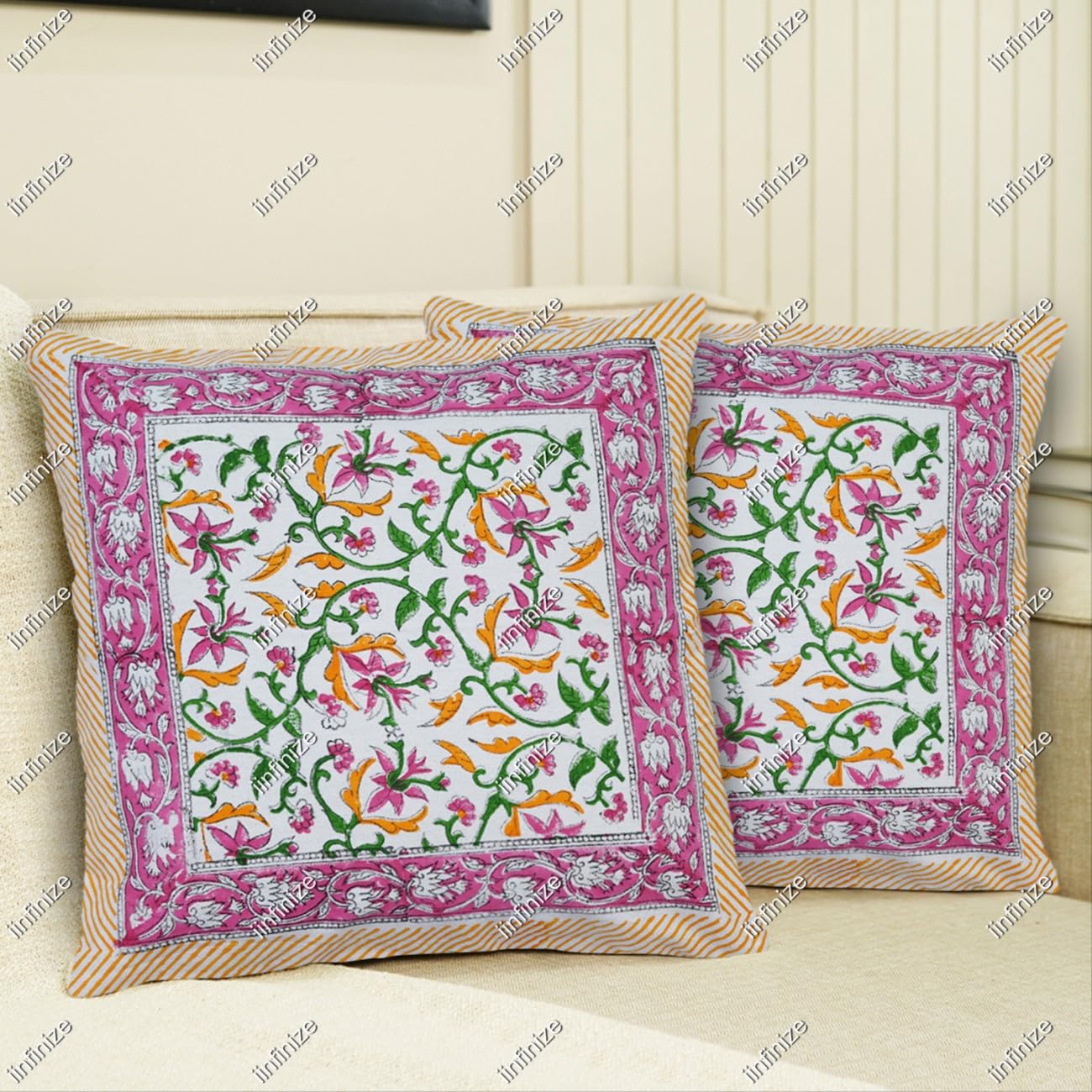 Housse de coussin coton imprimé lot de 2 déco chambre salon 40cm