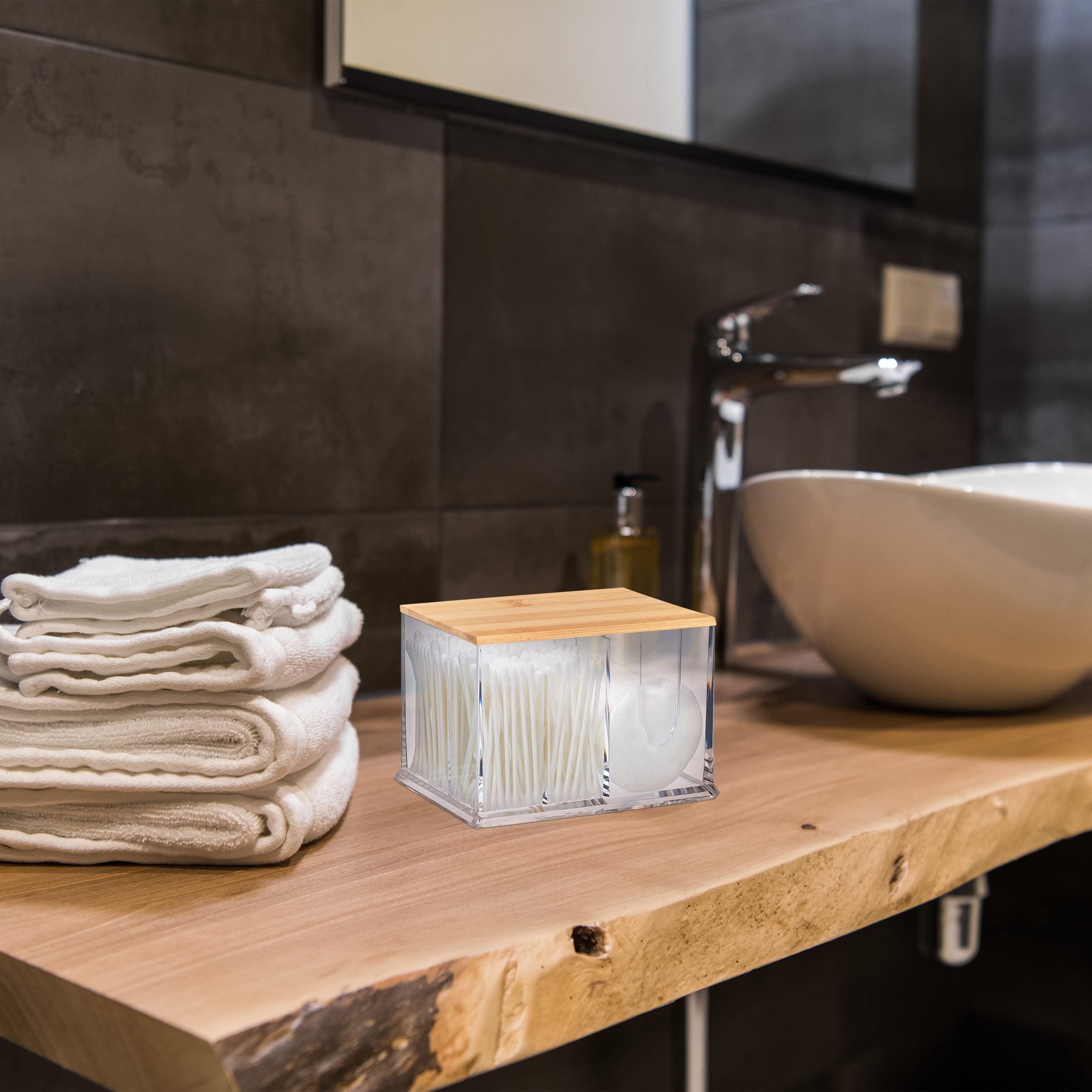 Relaxdays Drzwi Cotton Fioc, Akryl, duży dozownik łazienkowy dla dysków bawełnianych, L, przezroczysty/naturalne, 90% plastiku