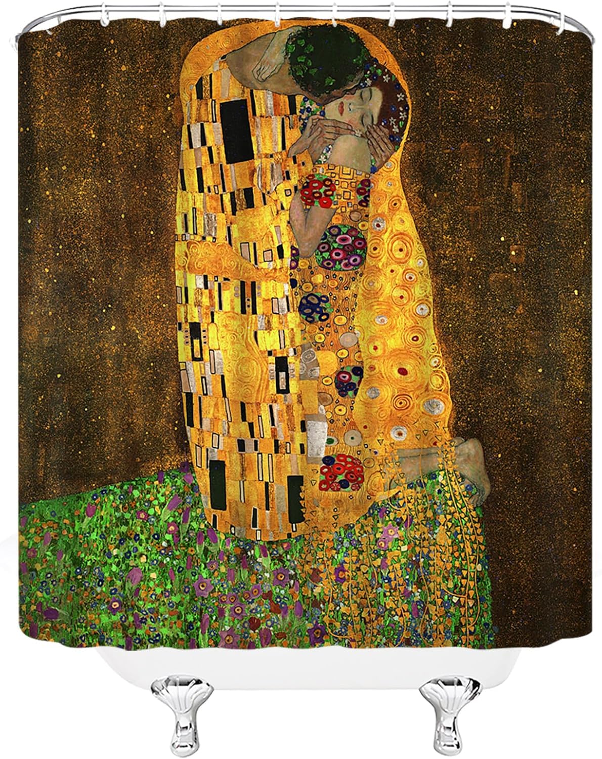 Klimt Shower Curtain The Kiss Oil Painting Retro Classic Nordic Art Nouveau Aesthetic Bathroom Decor Polyester Curtains with Hooks