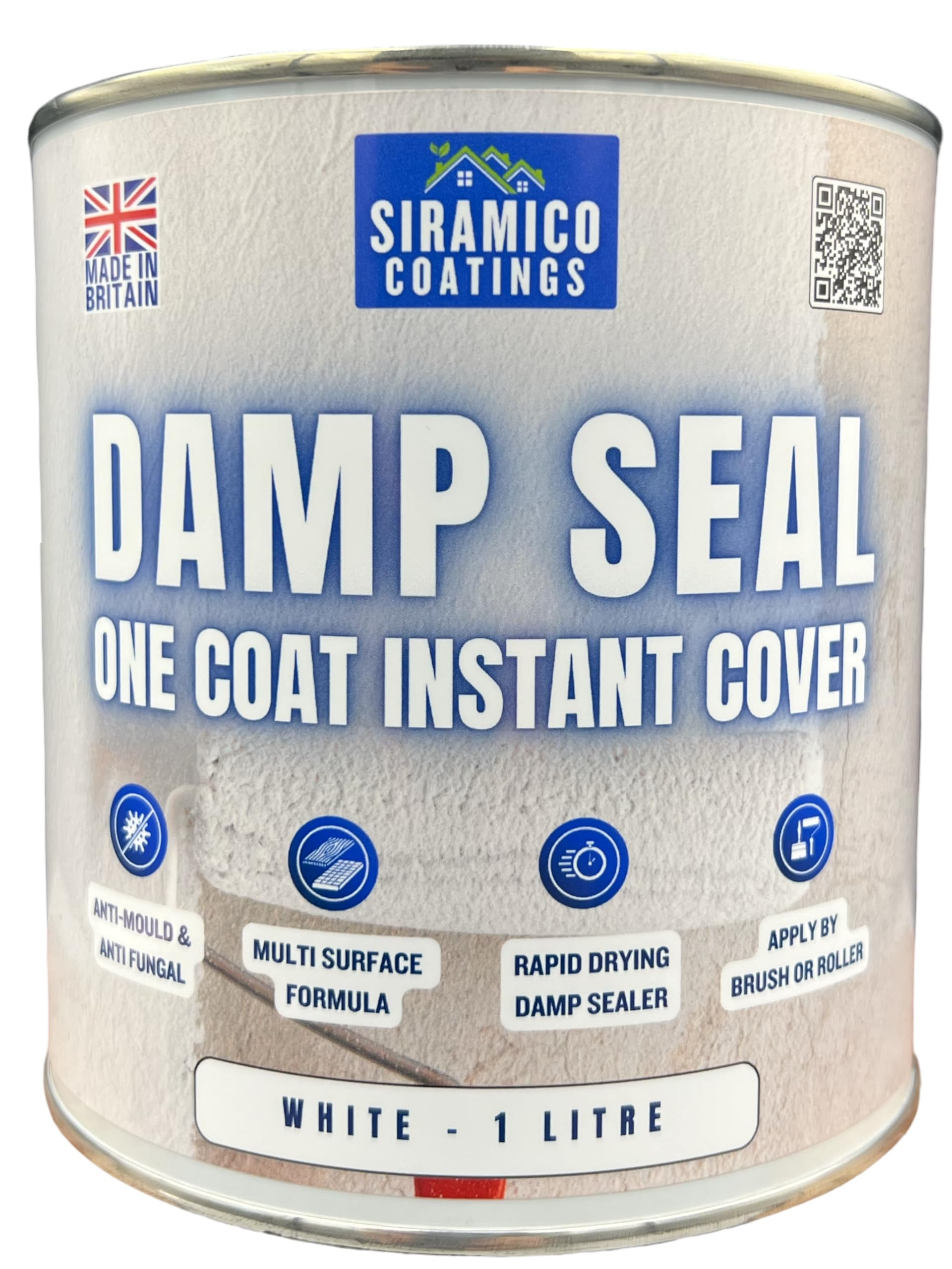 SIRAMICO COATINGS The Dampseal One Coat | 1 Litre I Seals Damp And Mould Stains In One Coat By Brush Or Roller (White)