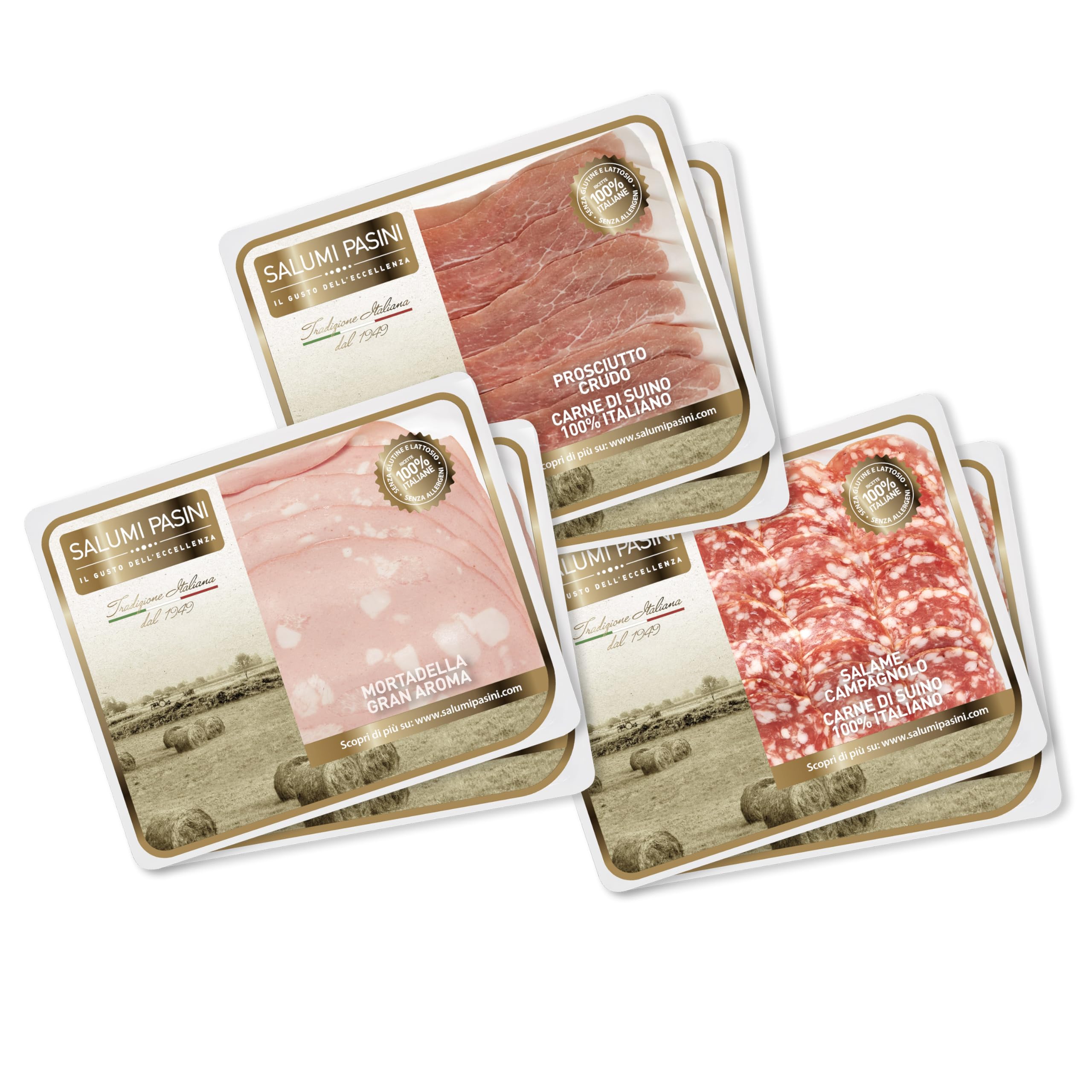 Aperitif Mix Salumi Pasini® | 6 Tabletts mit gemischten Wurstscheiben | Campagnolo-Salami, Mortadella, Rohschinken | Bereit zum Probieren
