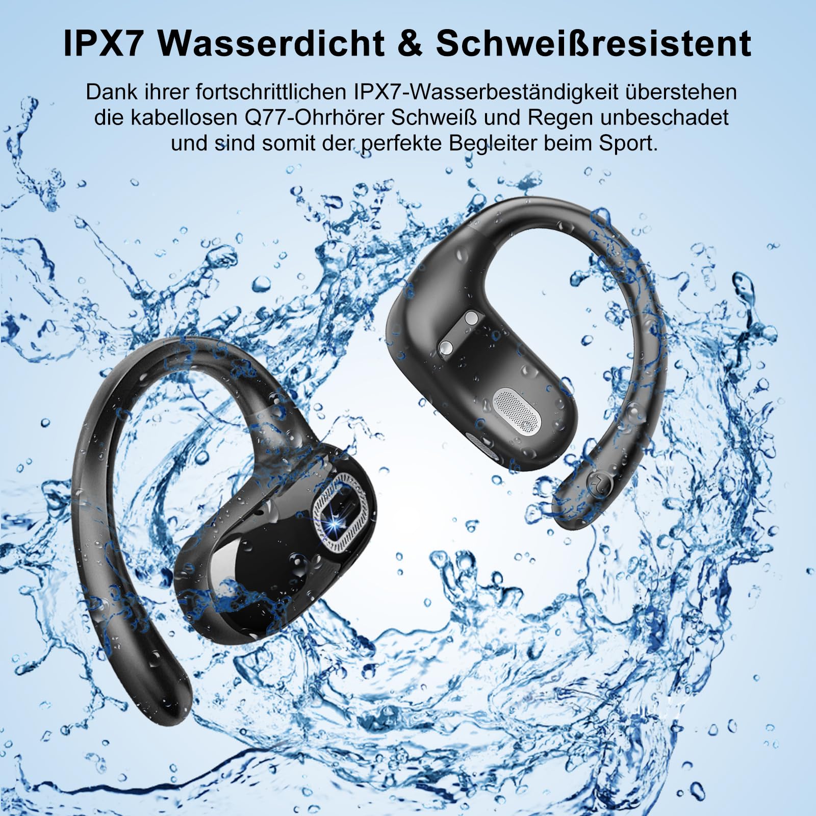 Open Ear Kopfhörer, Bluetooth 5.4 Kopfhörer Kabellos, Tiefer Bass mit 4 ENC Mikrofon, 58 Std, Sportkopfhörer Over-Ear mit Ohrhaken, IPX7 Wasserfest Bluetooth Ohrhörer für Laufen, Fitness, Schwarz
