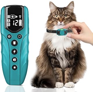 Tiniest Small Cat Shock Collar, Lightest Cat Training Collar with 2000ft Remote, Tailored for Small Cats 5-15lbs & Medium Large Cats, Beep, Vibration, Shock, Lighting, Waterproof, Rechargeable,Cyan