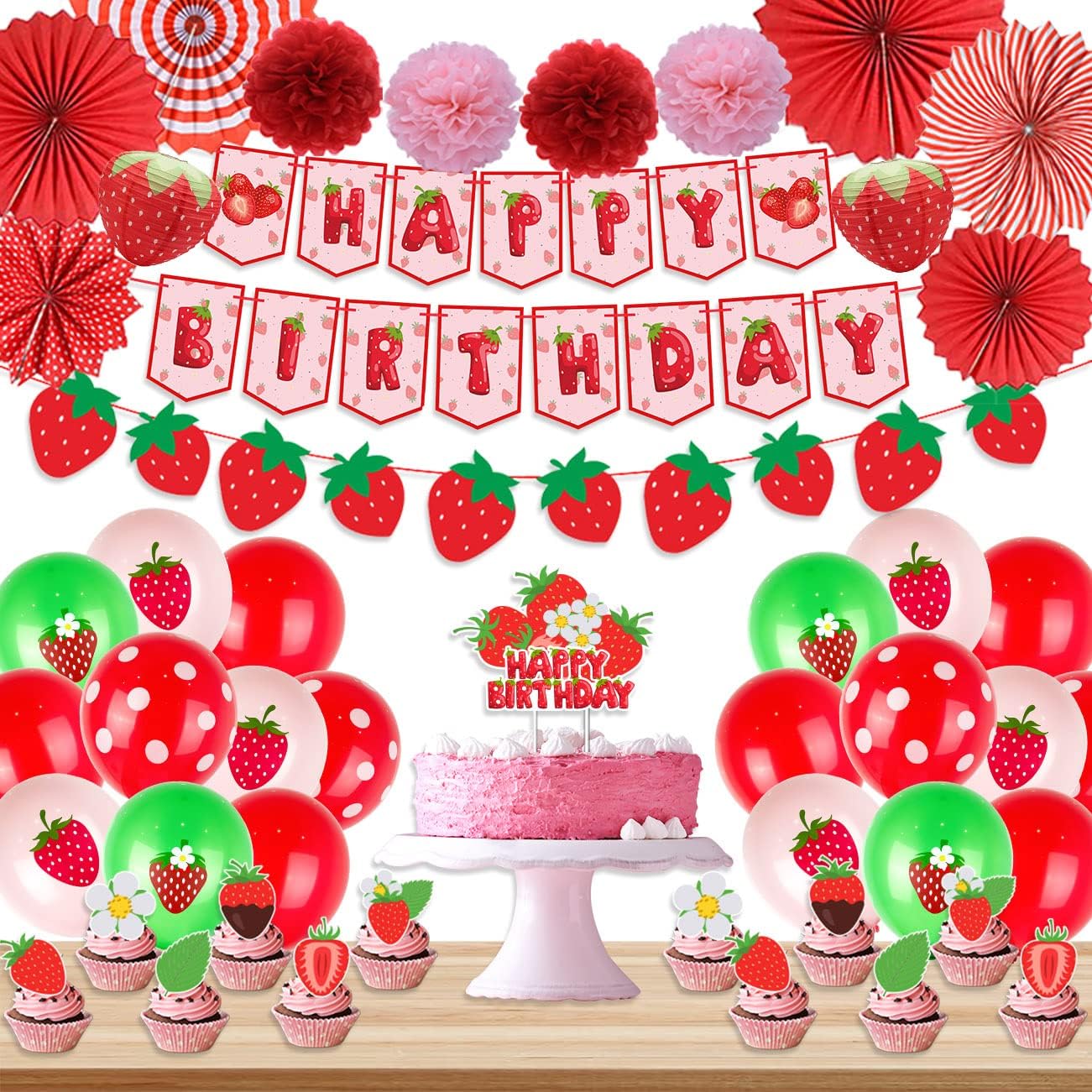 Strawberry Birthday Party Decorations Set Include