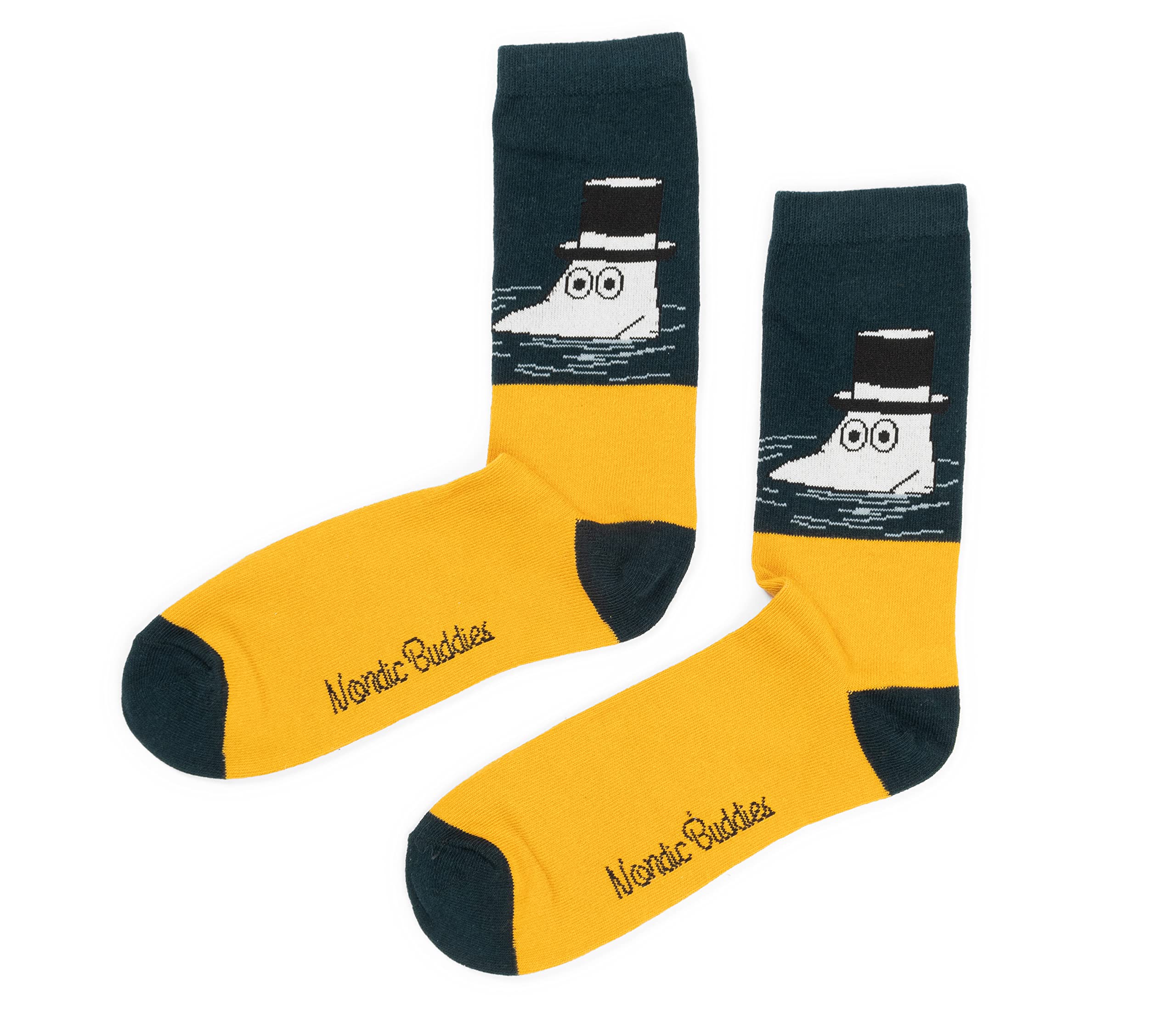 Moomin By Nordicbuddies Unisex Honey Mustard And Navy Moominpappa Swimming Men's Moomin Socks, Petrol/Yellow, Eu40-45