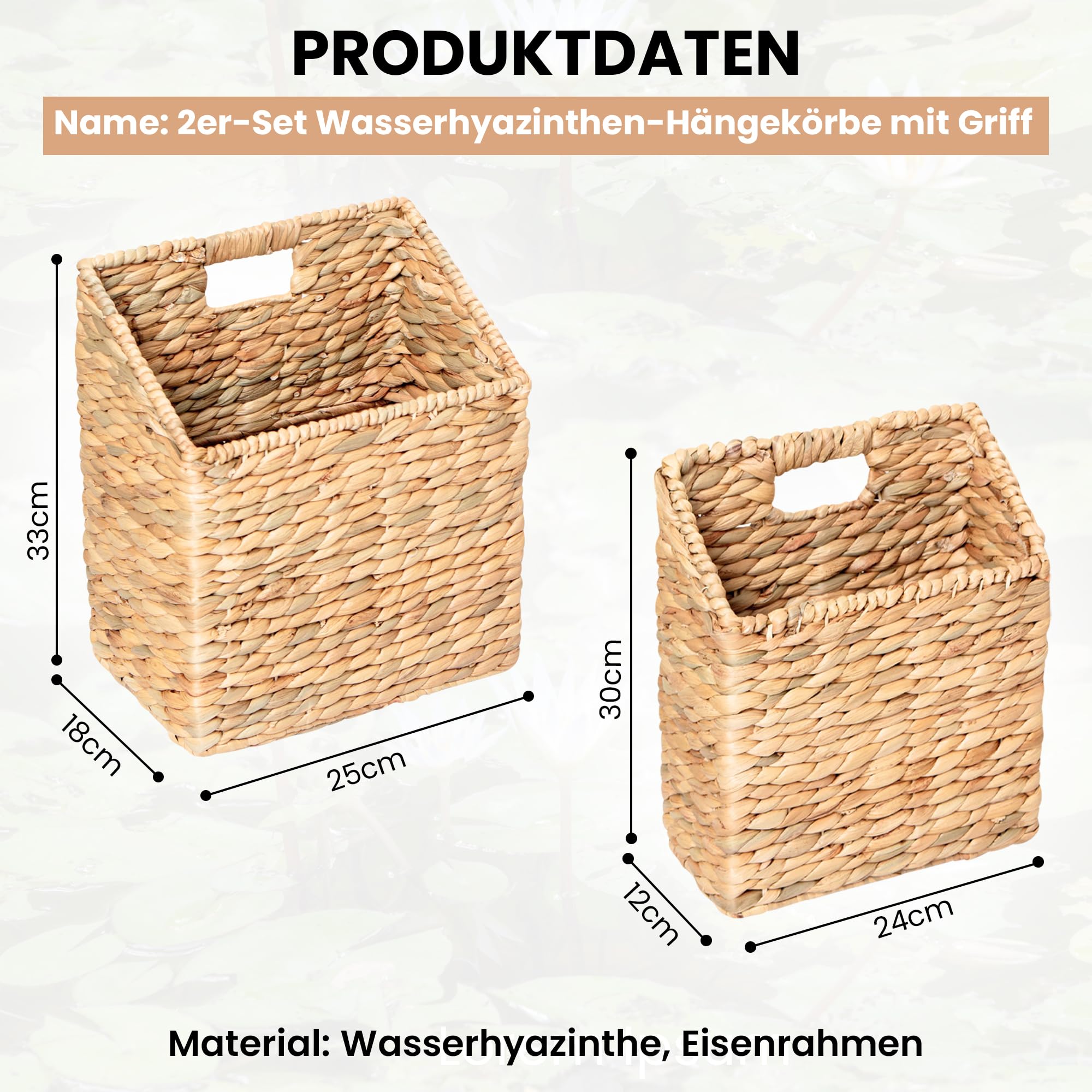 2er Set Hängende Aufbewahrungskörbe aus Wasserhyazinthe – Handgeflochtene Wandkörbe für Post, Dokumente, Bücher & Zubehör – Wandorganizer für Flur, Küche, Büro – Boho & Landhausstil