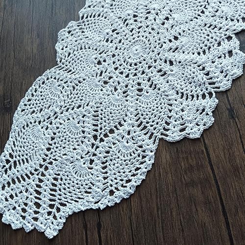 Miniatura 5 de Phantomon Manteles individuales ovalados de encaje hechos a mano, redondos, de punto, para sofá, muebles, mantel vintage, 23 x 12 pulgadas, 100%