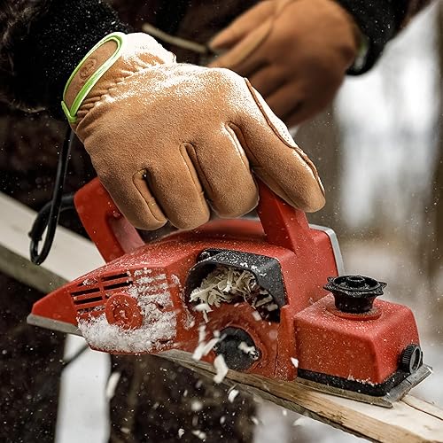 Miniatura 5 de Guantes de trabajo de cuero para invierno, guantes de trabajo aislados cálidos, guantes de cuero suave para clima frío