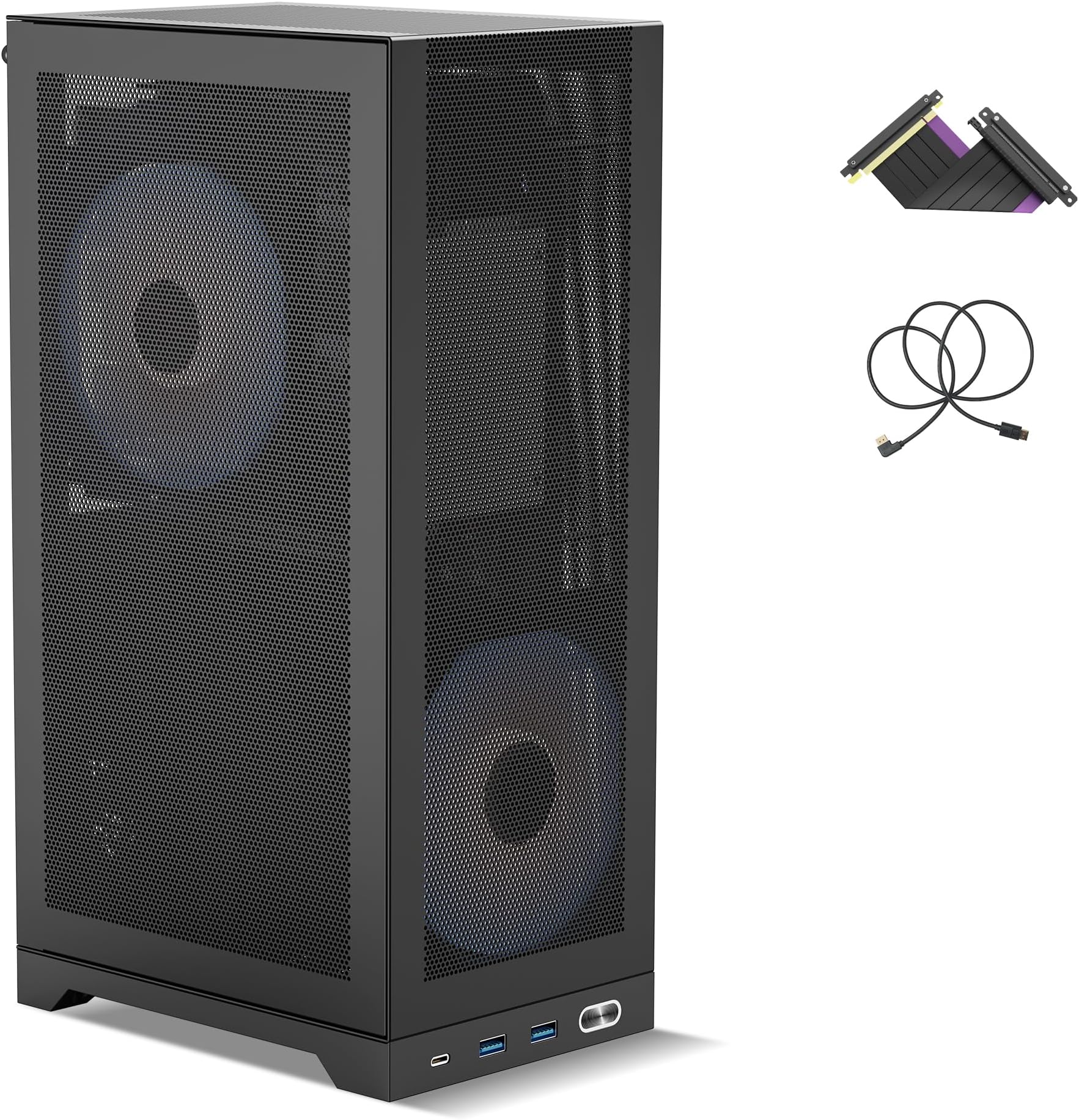 L300 Mesh Mini ITX Handled PC Case, 8.5L Simple Compact Desktop Chassis with Dual Reverse PCIe 3.0 Riser Cable & DP 1.4 Cable, SFX/SFX-L PSU, H120mm Cooler, Black