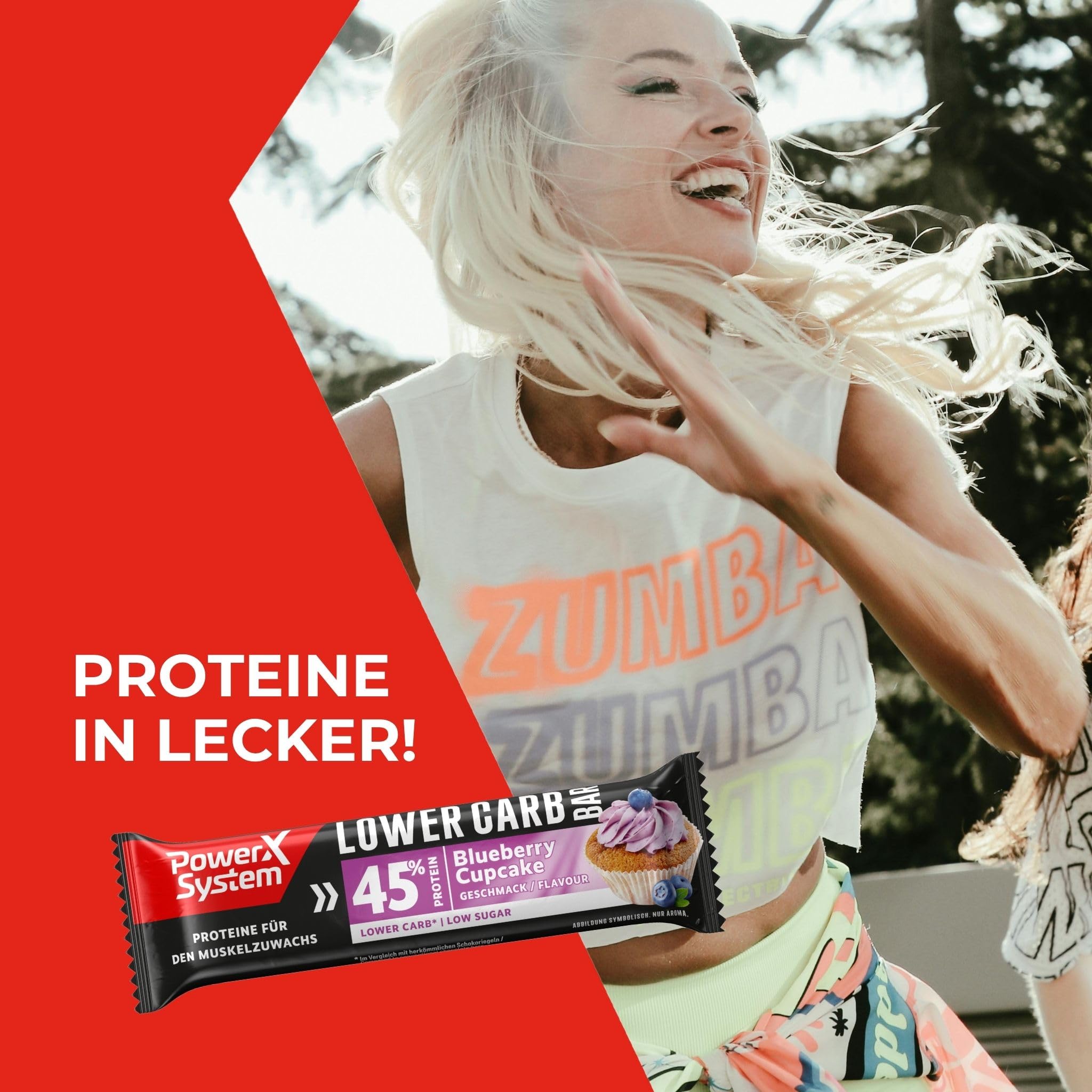 Power System Lower Carb Bar Blueberry Cupcake, 44% Protein, 28 x 40 g | Eiweißriegel mit 18 g Protein und nur 0,9 g Zucker pro Riegel, Heidelbeer-Cupcake-Geschmack mit Vollmilchschokolade