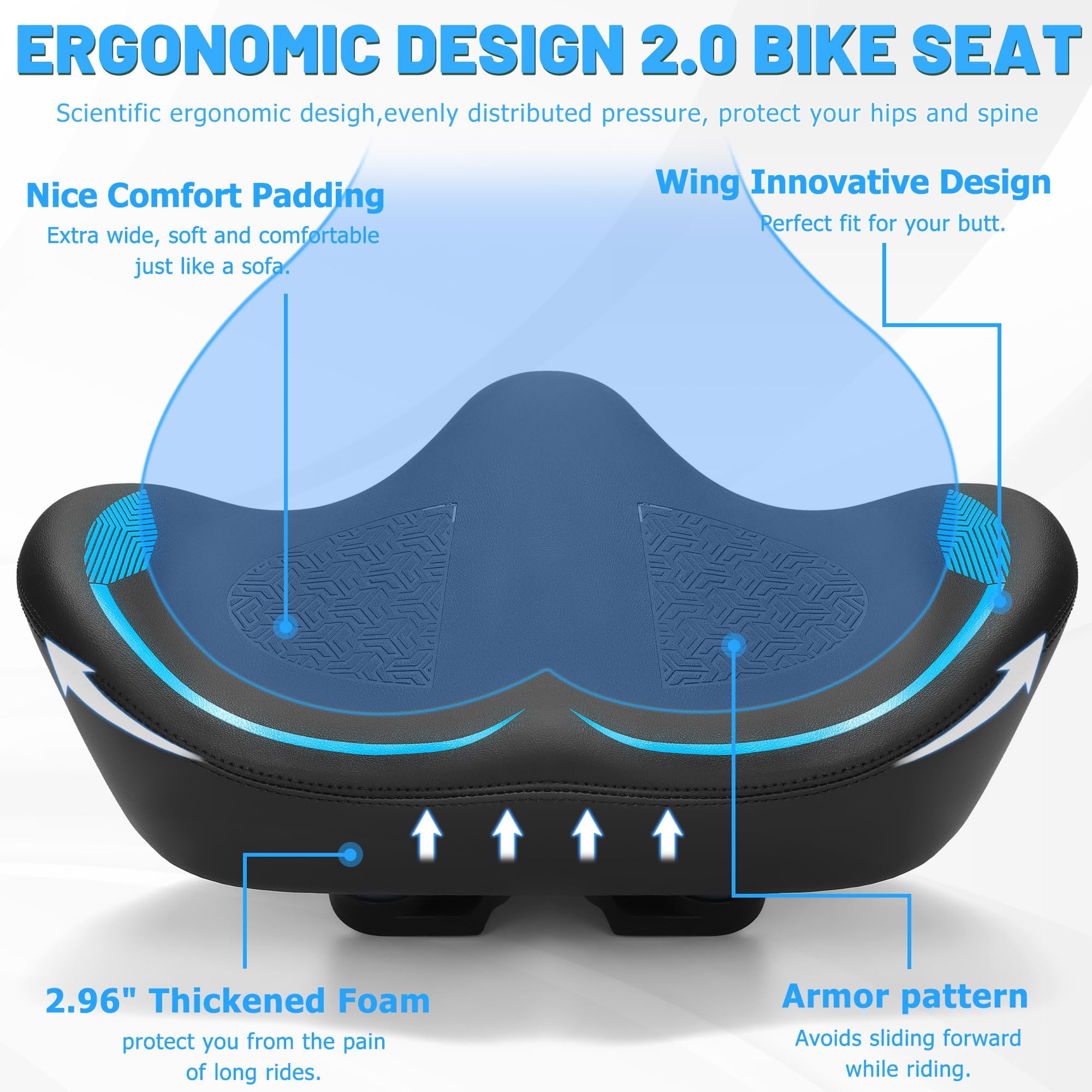 CDYWD Sellino per bicicletta oversize per uomo e donna, con cuscino extra largo per sellino per bicicletta, imbottito, grande sella di ricambio per Peloton, cyclette, Ebike, Cruiser, City Bike