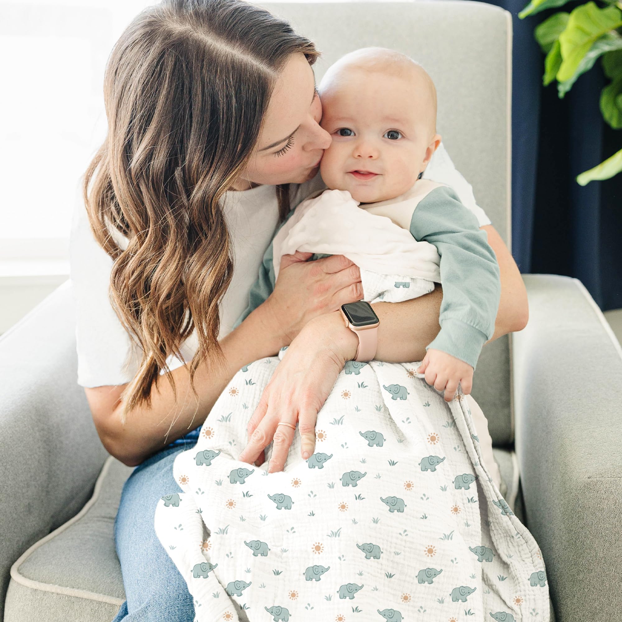 Konssy Mantas de bebé unisex para niños y niñas, mantas minky súper suaves con parte delantera de muselina de algodón y respaldo de forro polar punteado, mantas de cama impresas para recién nacidos