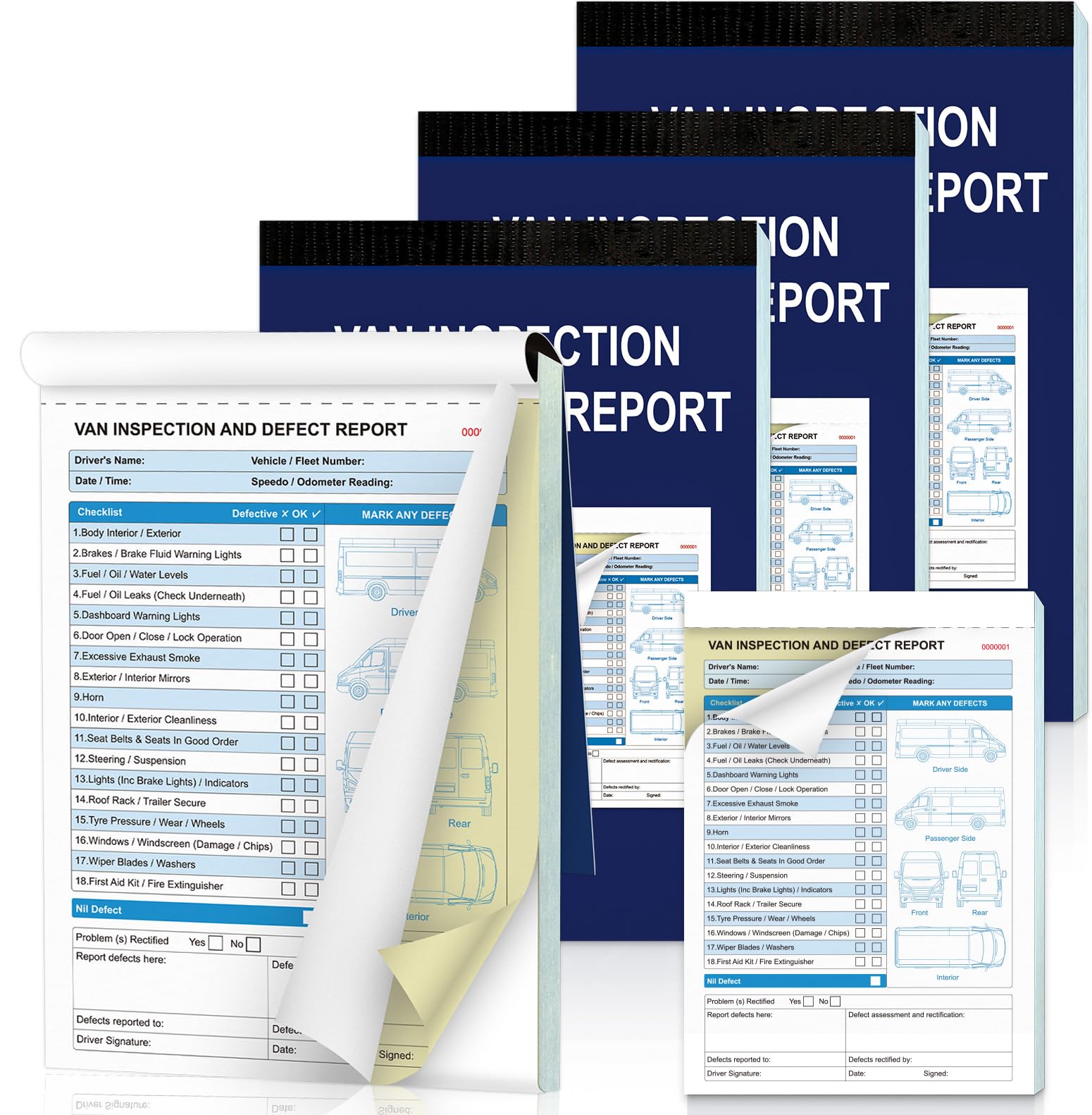 5 Pack of 250 Sets A5 Van Inspection and Defect Report Book 2 Part Carbon