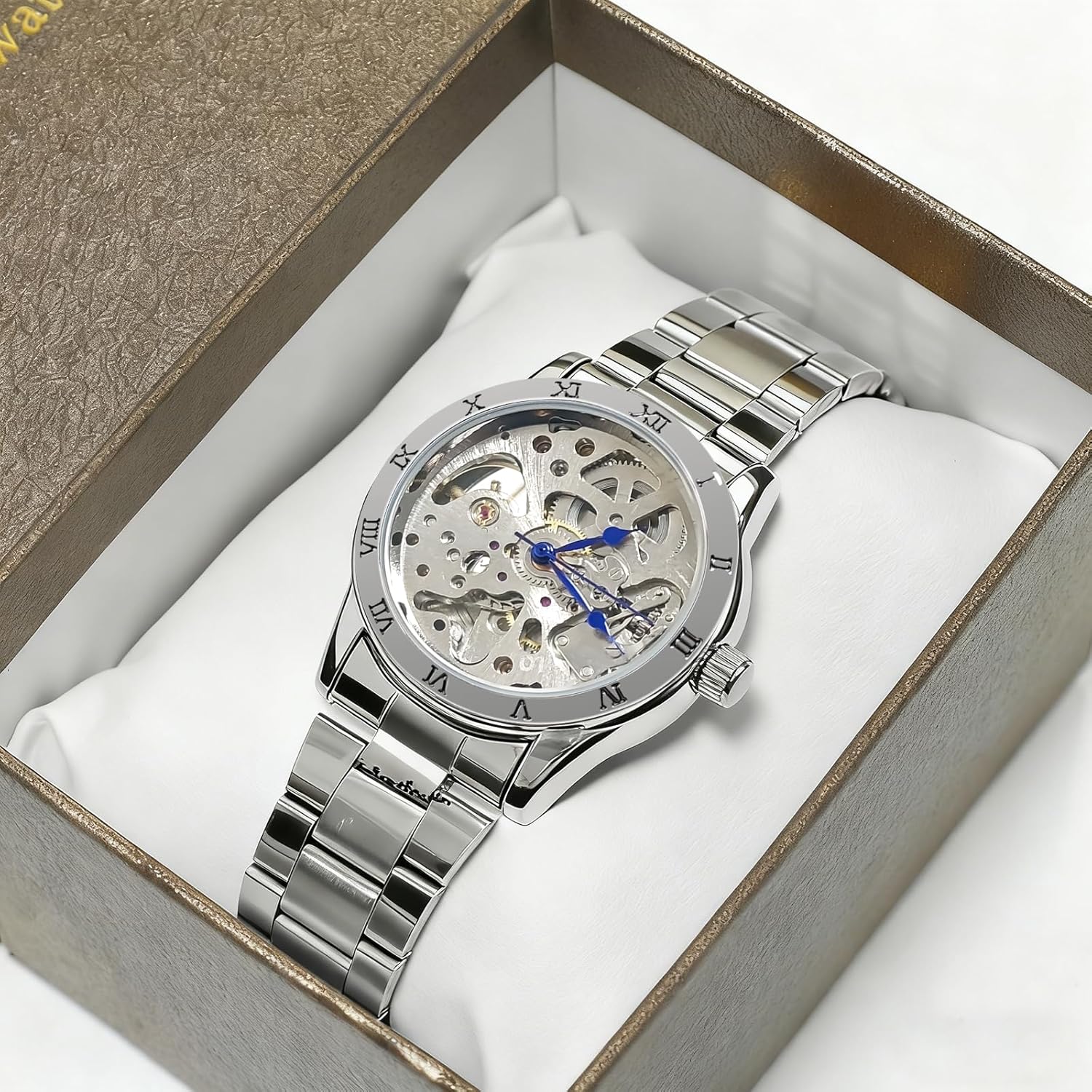 Gute IK Women's Automatic Watch, Steampunk Self Winding Mechanical Silver Bracelet Women Wrist Watch - Image 8