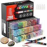 OMEYA 72 Couleurs Marqueurs de peinture acrylique, Stylos et marqueurs de pointe de brosse, Stys de peinture en acrylique pour la peinture de roche, bois, toile, verre, céramique, DIY Artisanat, contrôle facile pour les débutants & Artistes