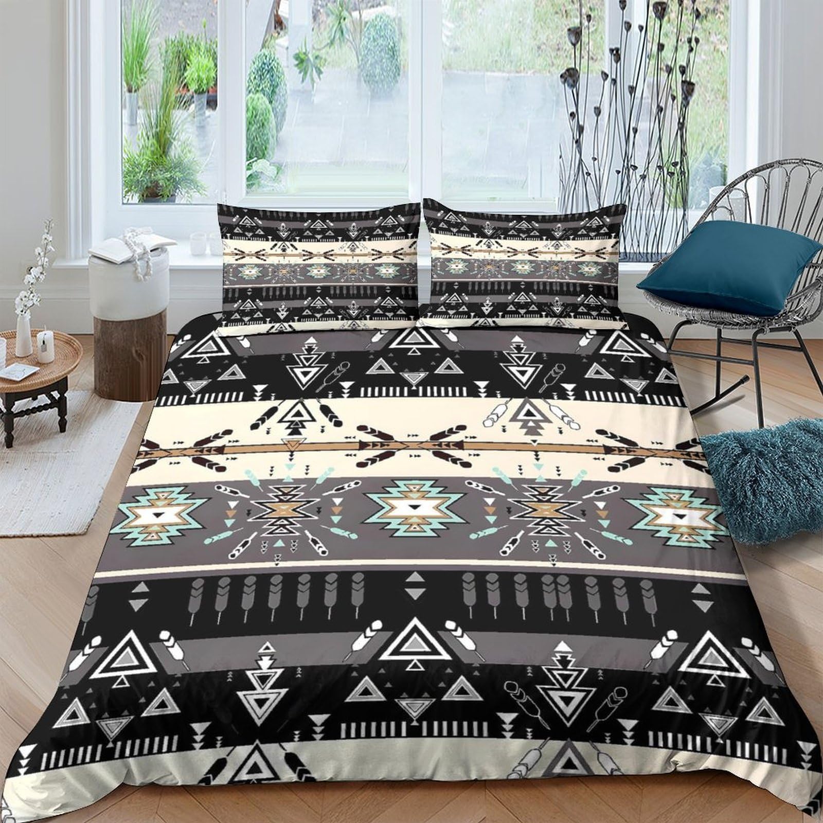 Ctjqhvkz Style-3 3D Printed Aztec Tribal Fitted Sheet Microfiber Soft Breathable Geometric Stripe Mattress Cover For Bedroom Guest Room Decor Single（135X200cm）