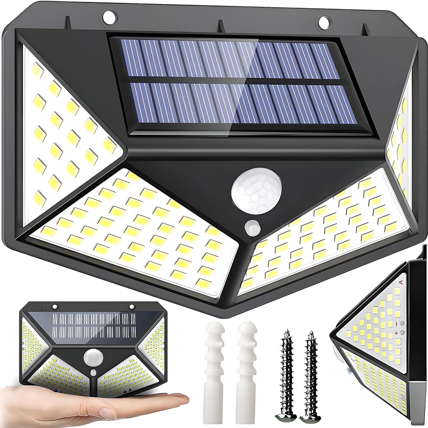 SQUADO Solar Powered Led Light for Outdoor, 100 LED with 3 Lighting Modes Lumens Security Lights 270° Motion Sensor Solar Energy Waterproof IP65 for Garden Patio (1)