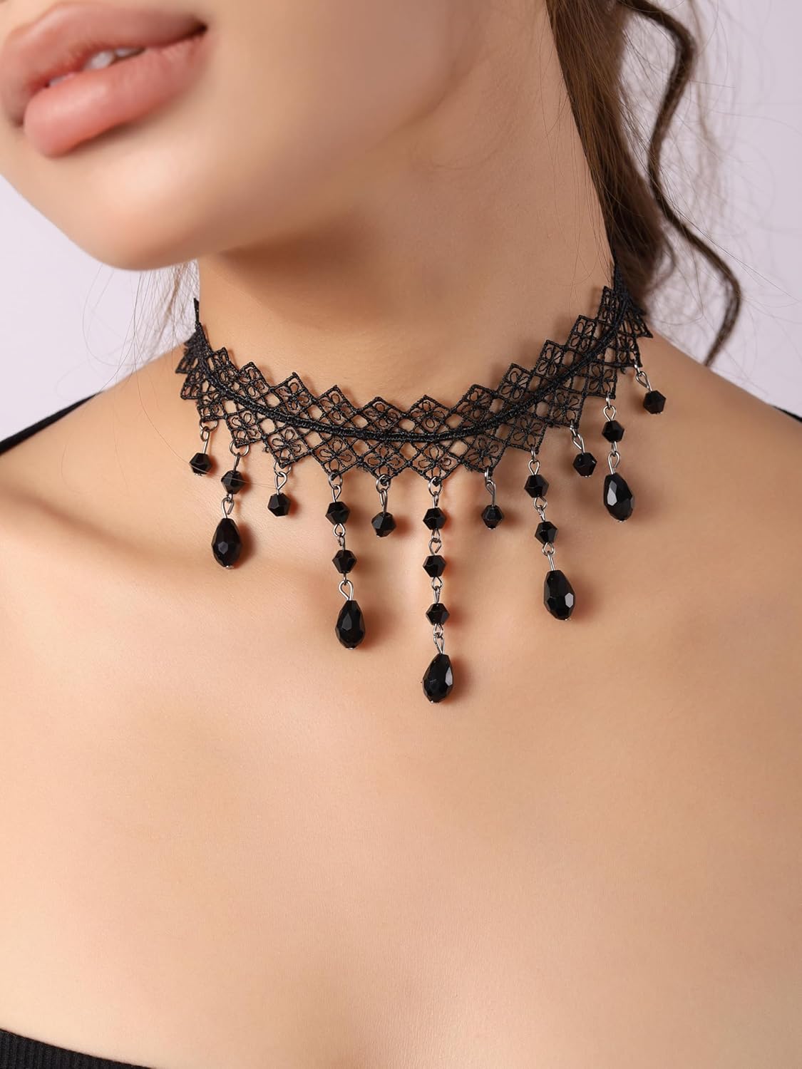 Sacina Gothic Vintage Black Floral Teardrop Lace Choker, Gothic Necklace, Goth Jewelry, Halloween Christmas Jewelry Gift for Women - Image 2