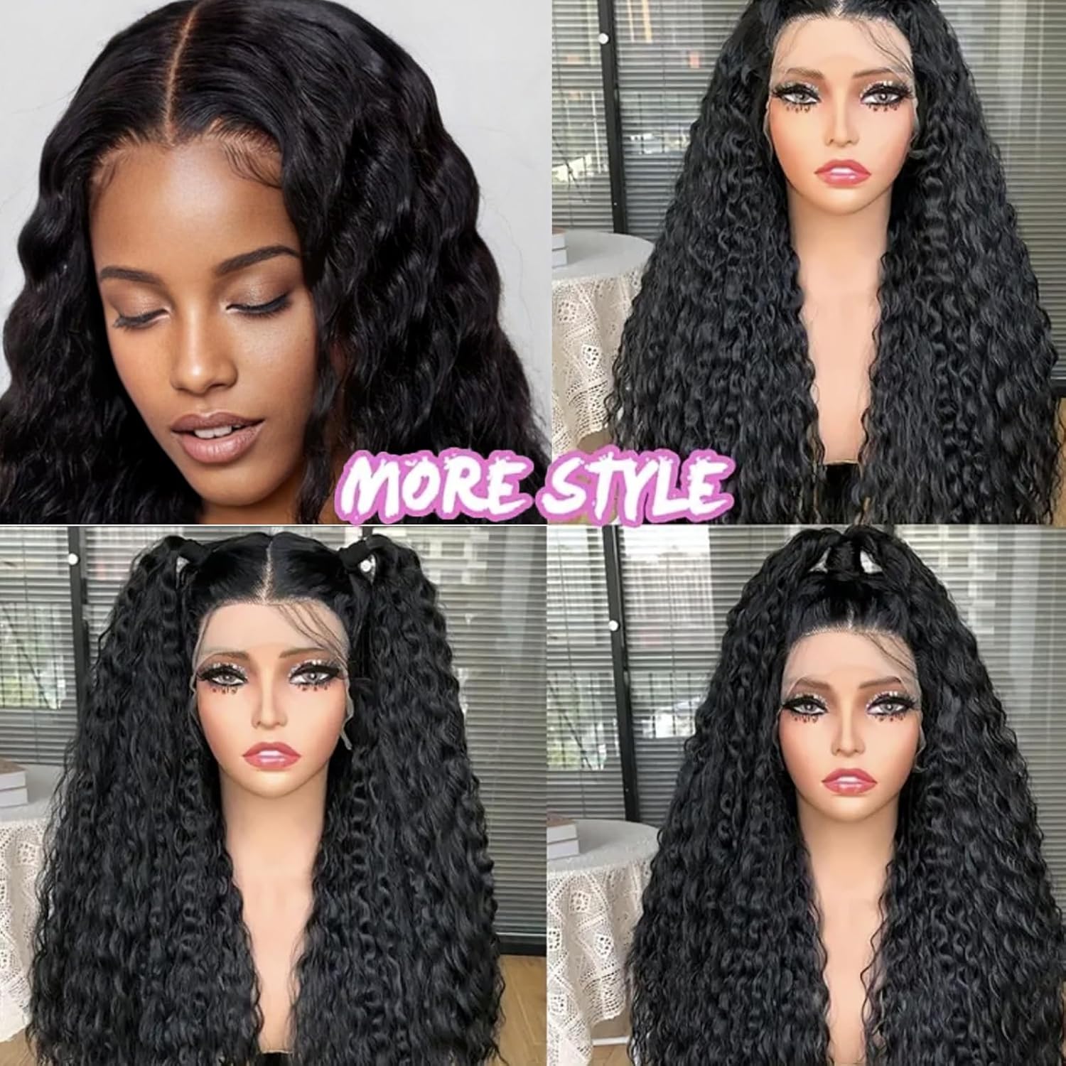 13x4 Lace Front Deep Wave Wigs for Black Women 200 Density Boho Long Curly Hair Pre Plucked Extensions Synthetic Glueless Natural Hairline Color Fake Soft Wig With Baby Hair 26 Inch