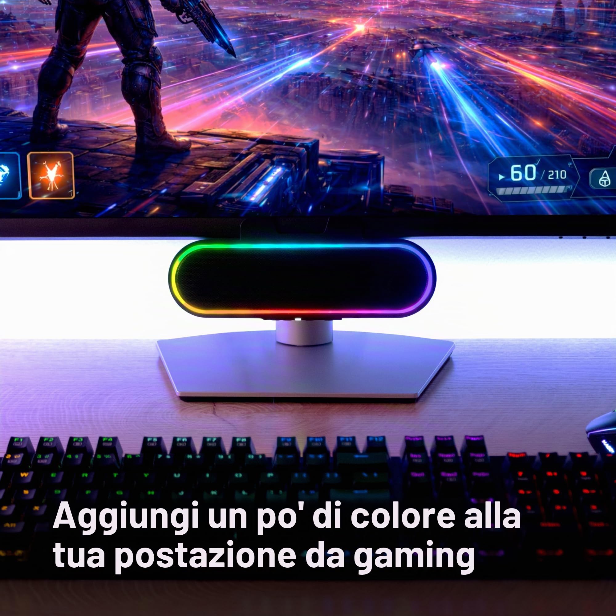 Cyber Acoustics - Barra degli altoparlanti USB con luci LED (CA-2890GX) – Barra degli altoparlanti alimentata tramite USB per PC e Mac, luci LED dinamiche sincronizzate con la musica, si fissa a