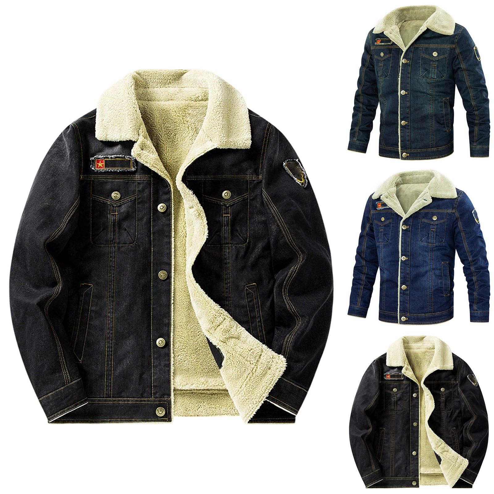 Chaqueta de invierno para hombre, chaqueta vaquera con pelo cálido, chaqueta de forro polar, chaqueta de sherpa, chaqueta vaquera de piel de peluche, resistente al viento, espesa, vaquero