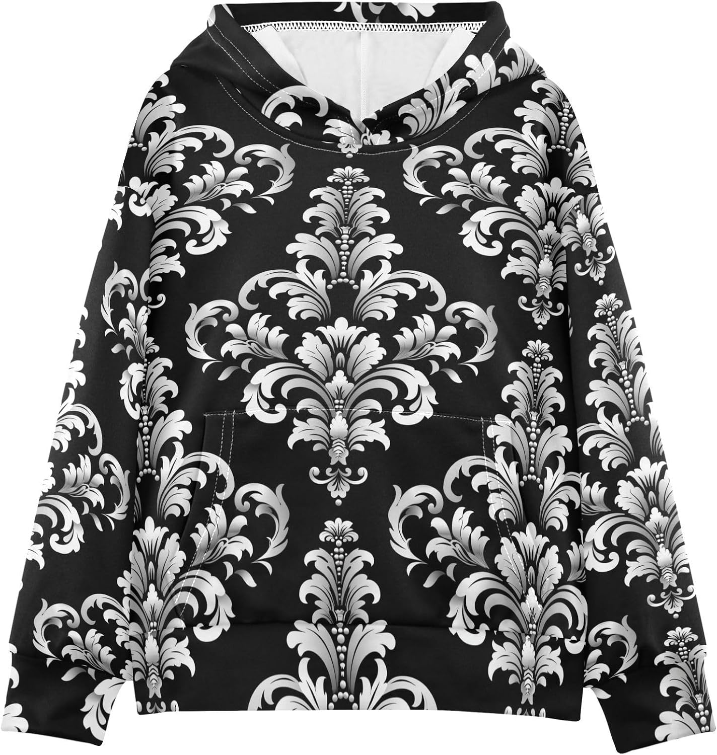 ALAZA Classical Damask Ornament Hoodies Sweatshirt for Boys Girls Kids Hooded Pullover Top