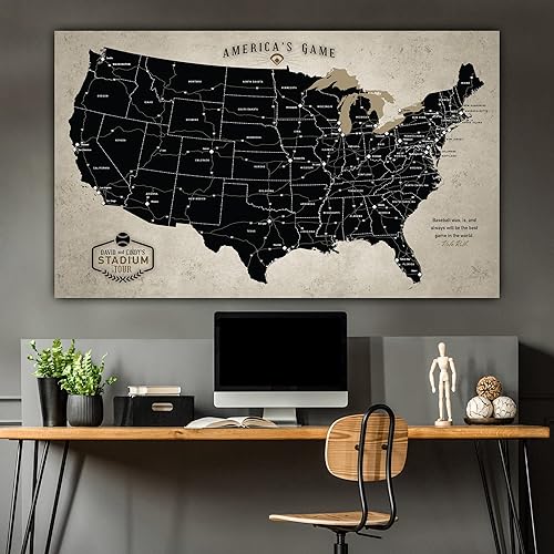 Vista 14 de HolyCowCanvas Personalized Canvas Baseball Stadium Map Tracker with Push Pins, Parks Bucket List, Customized Baseball Gift Stadiums Push Pin USA