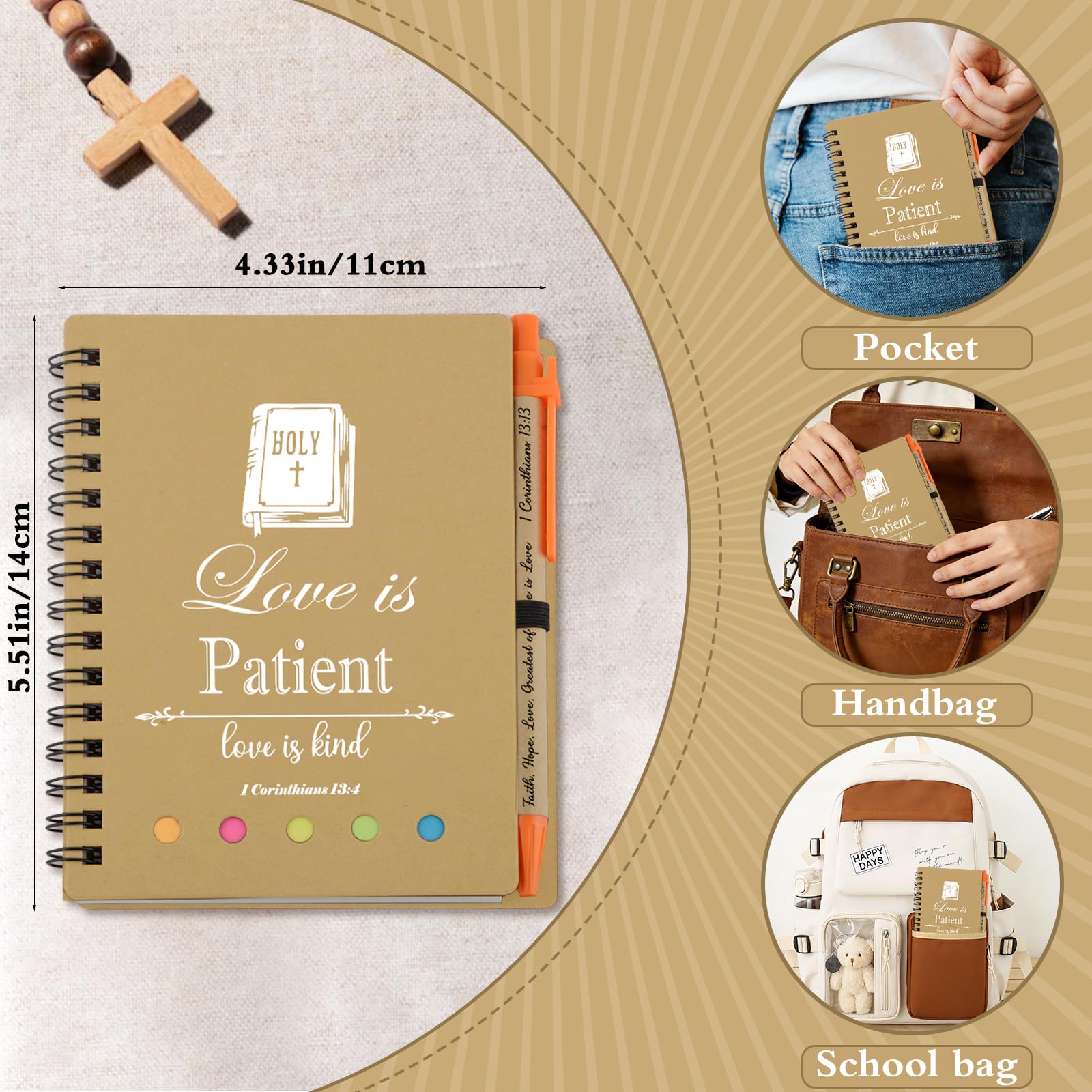 Regalos cristianos para mujeres y hombres, cuaderno de bolsillo en espiral, regalos religiosos a granel, 20 piezas/10 juegos, diario cristiano inspirador para notas de sermón, iglesia, cuaderno de