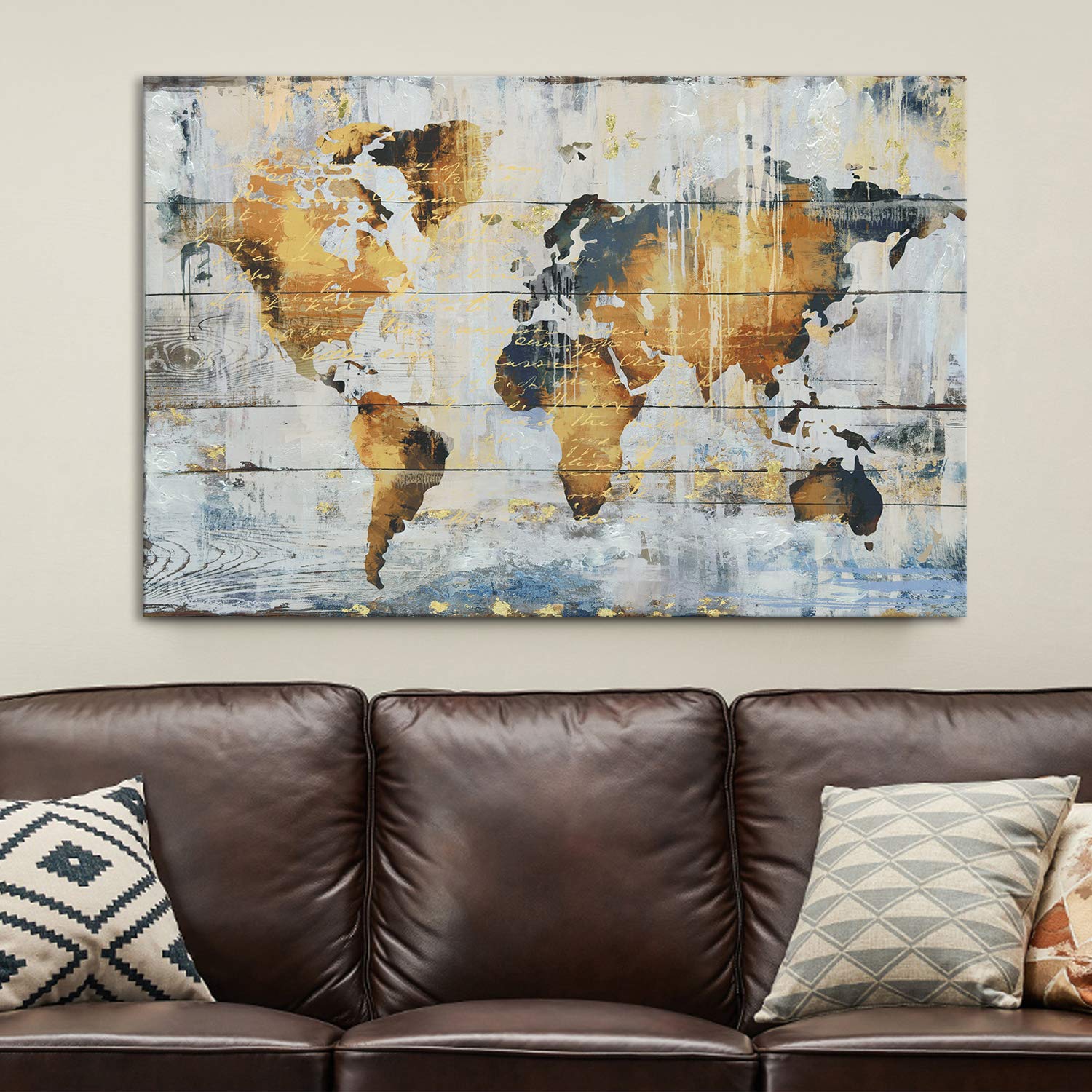 Buy Kas Home Abstract Art Large Vintage World Map Gold Foil Canvas
