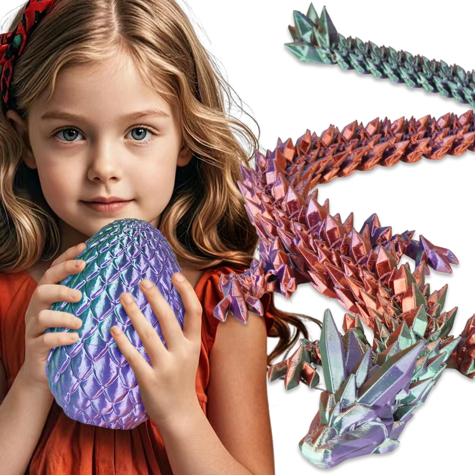Olee Odee Dragon Egg with Dragon Inside 3D Printed Surprise Toys for Kids Adults Gifts Christmas Stocking Fillers Easter Desk Toy Office Room Decor, Gradient Blue-Green-Brown, L (H:7.1 in / 18cm)