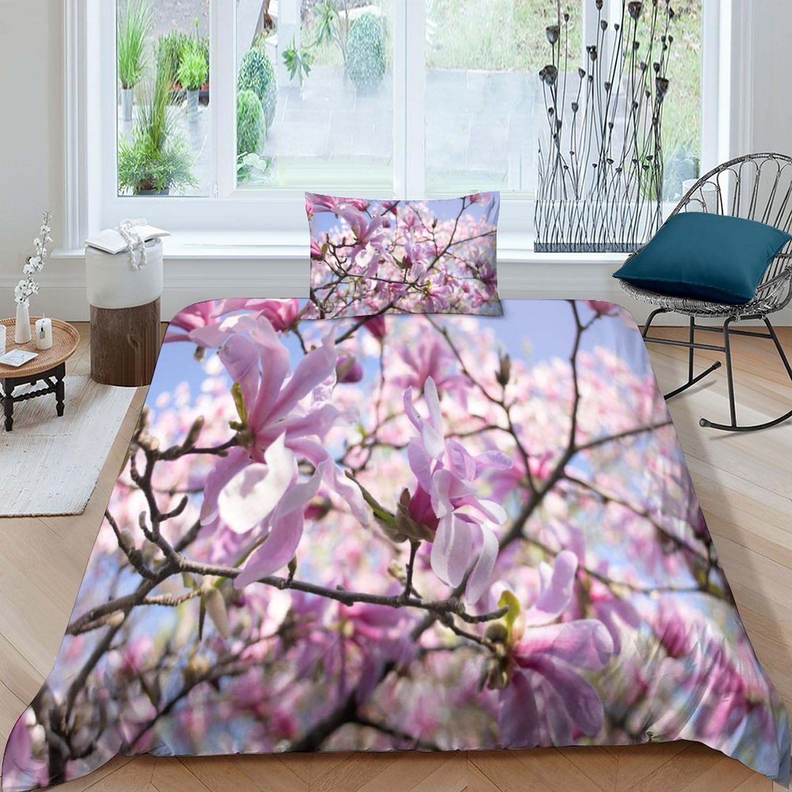 Funda de edredón de flores con impresión 3D en microfibra suave de 135x200 con cremallera