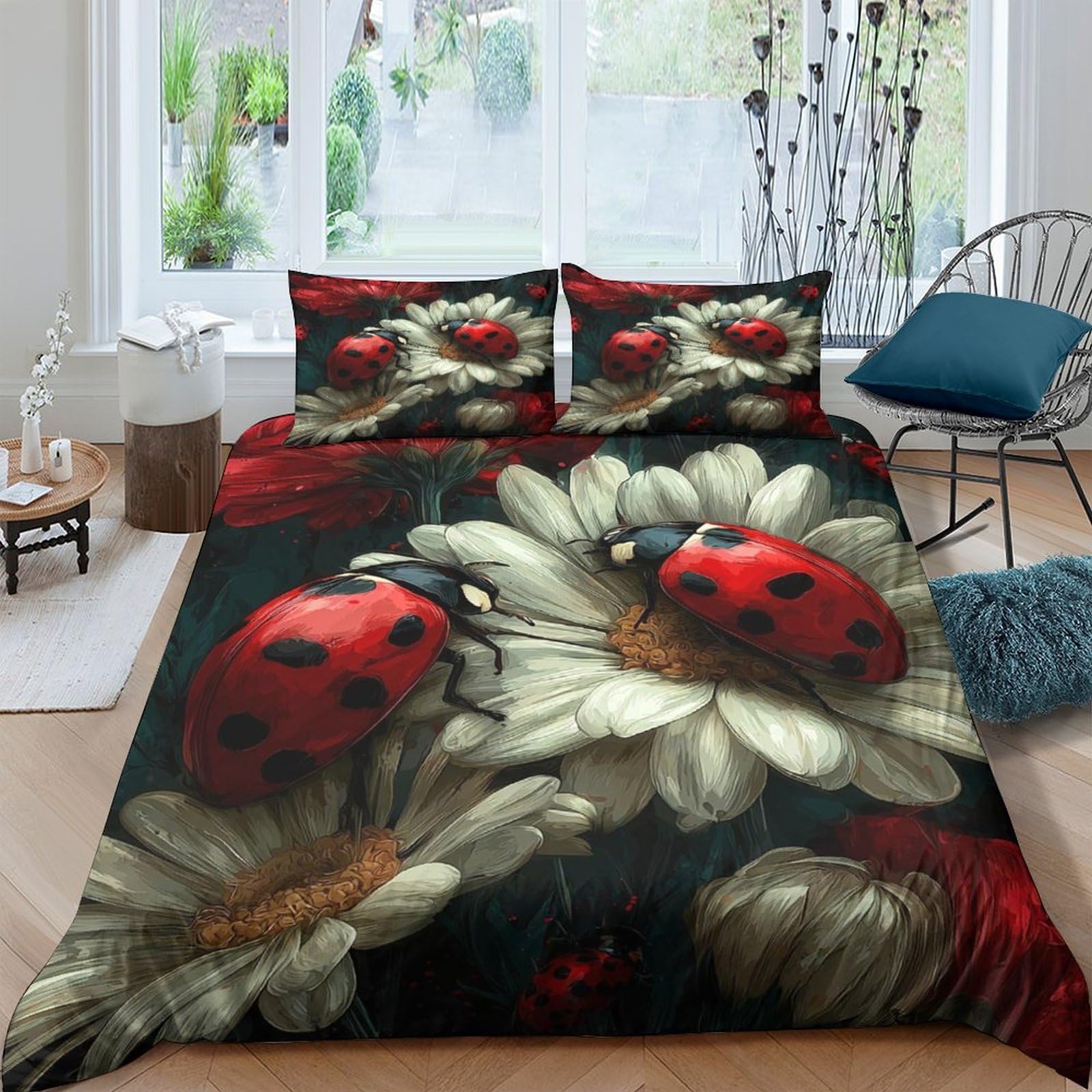 Ctjqhvkz Style-8 3D Printed Ladybug Daisy Fitted Sheet Microfiber Soft Decor Bed Cover For Bedroom Guest Room Easy Care Single（135X200cm）