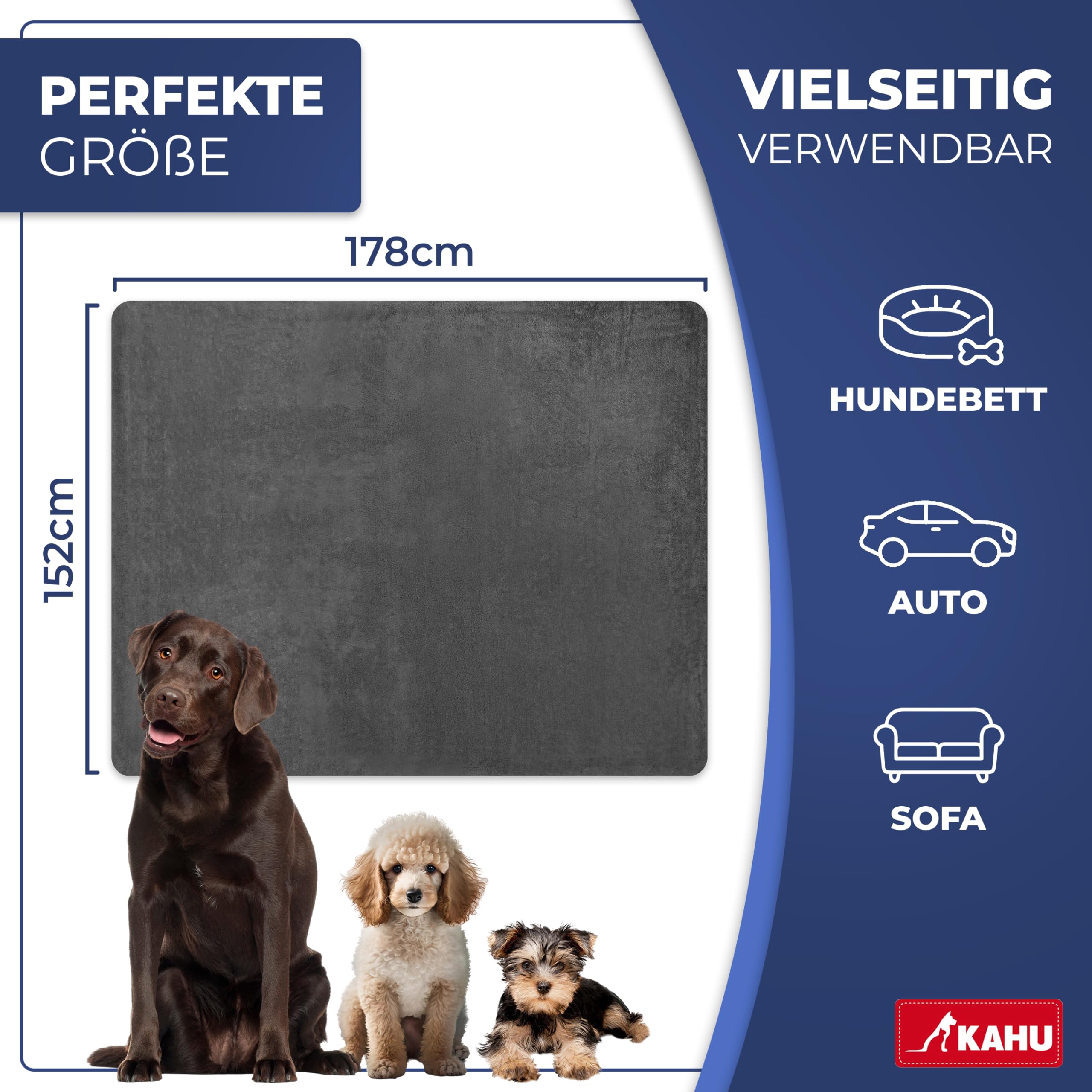 KAHU® Coperta per cani impermeabile • Copridivano Coperta morbida impermeabile • Tappetino per cani da viaggio e all'aperto • Tappetino protettivo per trasportini per cani • Utilizzabile su entrambi i