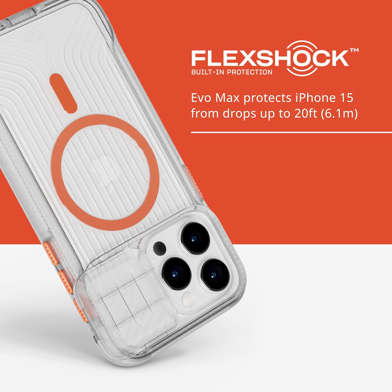 Tech21 Evo Max case for iPhone 15 Pro Max - Compatible with MagSafe - Impact Protection Case -21x Military Standard Tested - Lanyards Included - Vivid Orange